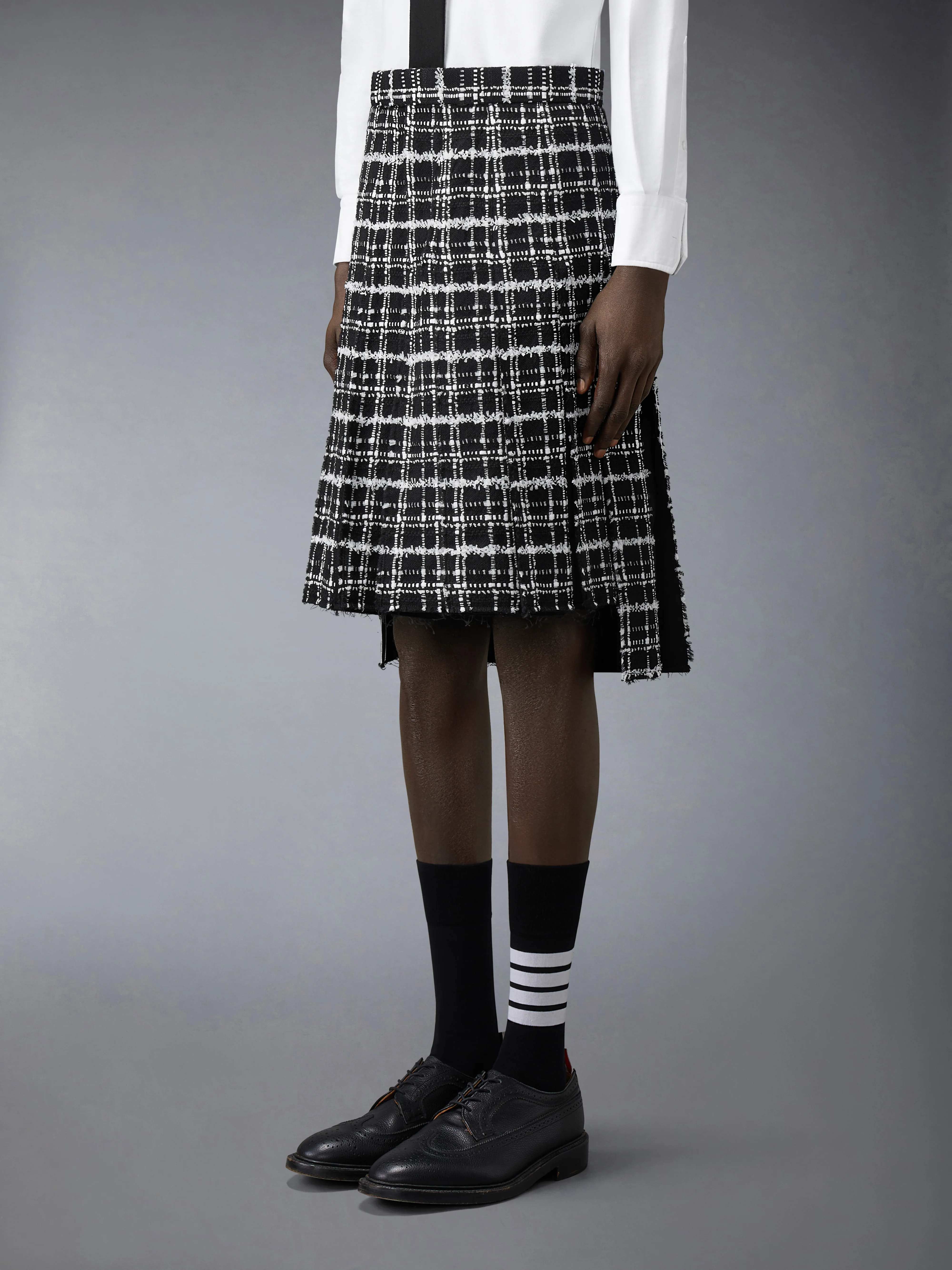 RIBBON TWEED PLEATED SKIRT WITH FRAY EDGE - Image 3