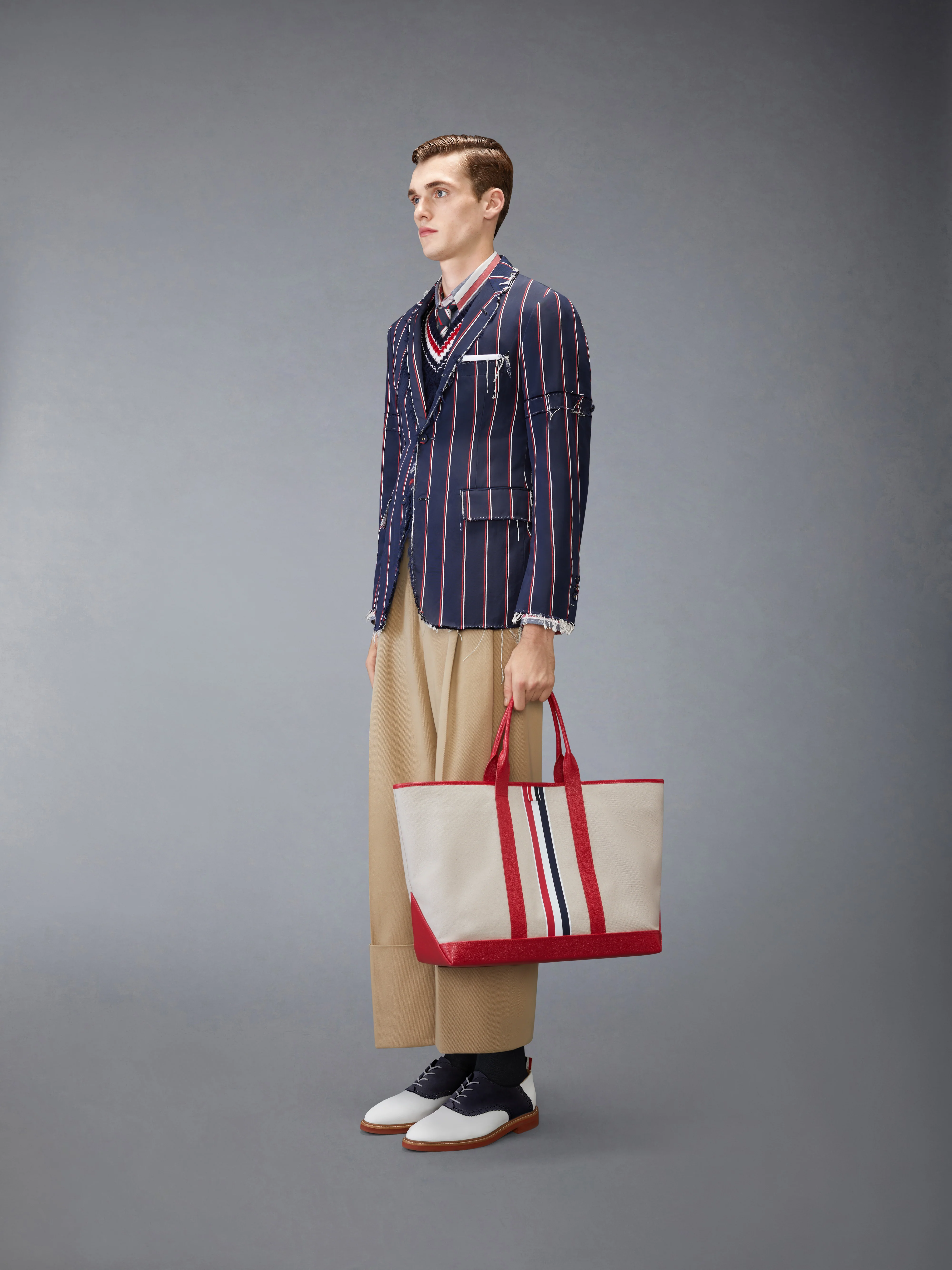 RWB STRIPE MEDIUM TOOL TOTE IN SALT AND PEPPER COTTON CANVAS - Image 4