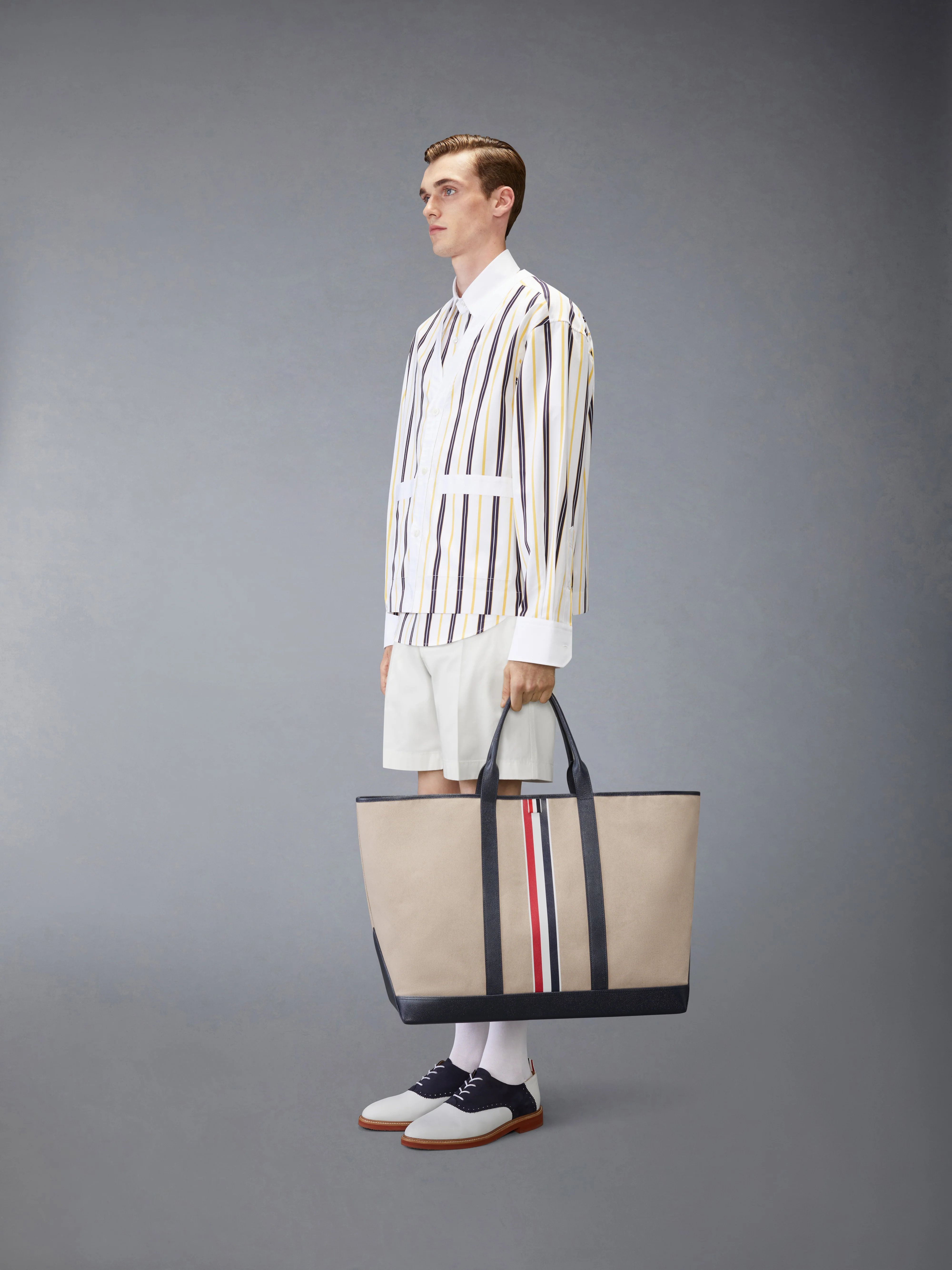 RWB STRIPE OVERSIZED TOOL TOTE IN SALT AND PEPPER COTTON CANVAS - Image 4