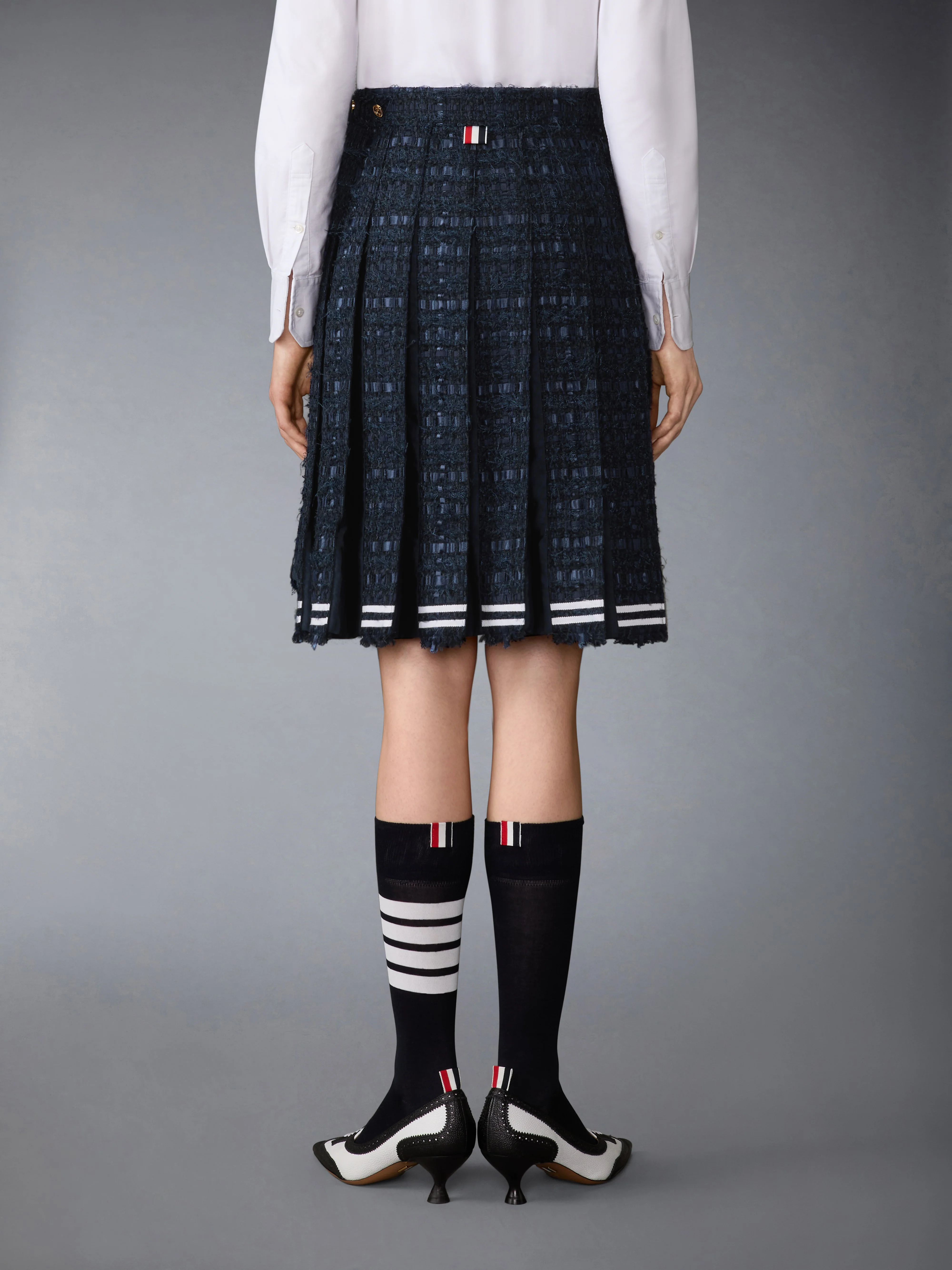 SATIN RIBBON TWEED FRAYED PLEATED SKIRT - Image 3