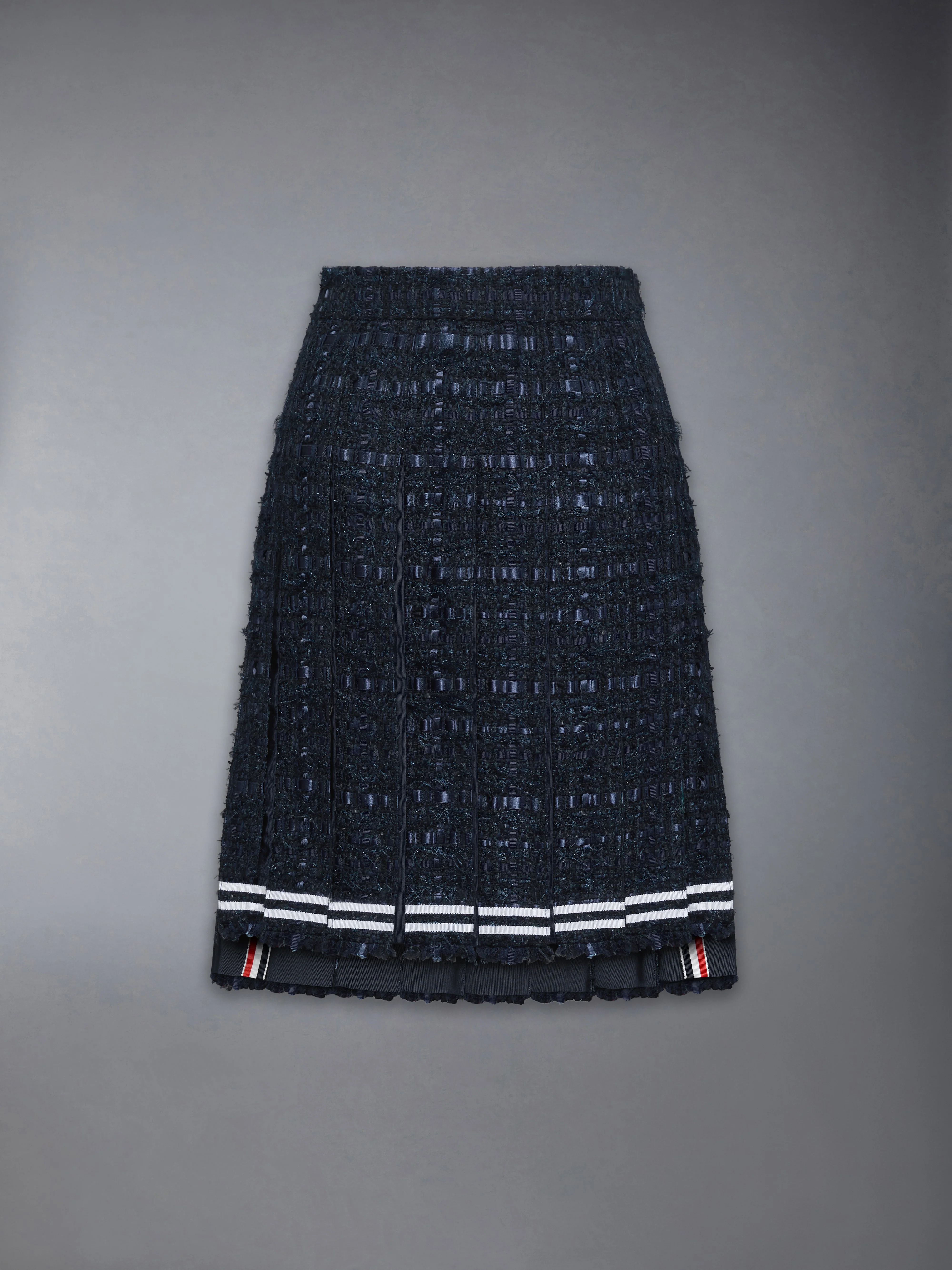 SATIN RIBBON TWEED FRAYED PLEATED SKIRT - Image 7