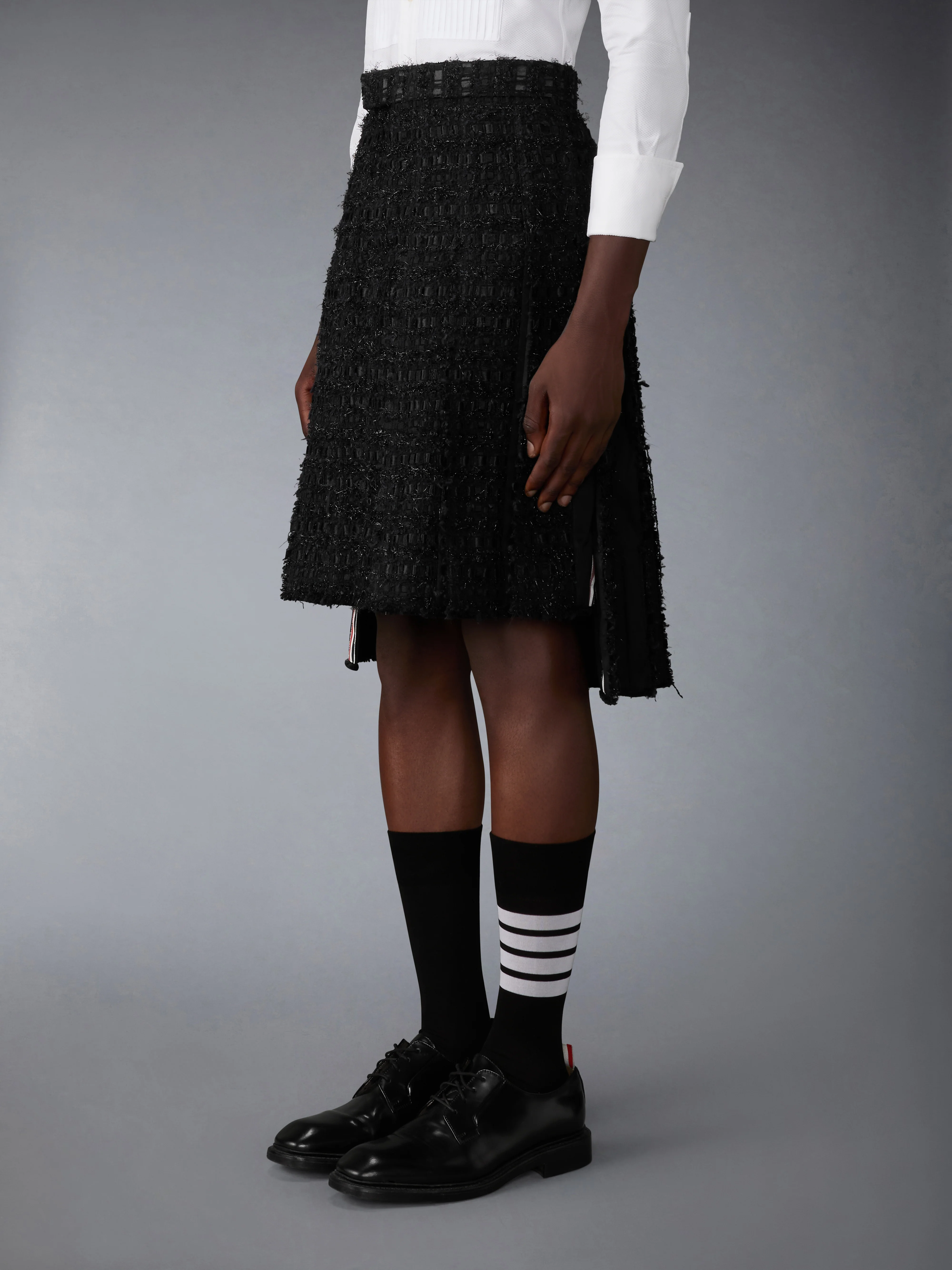 SATIN RIBBON TWEED FRAYED PLEATED SKIRT - Image 2