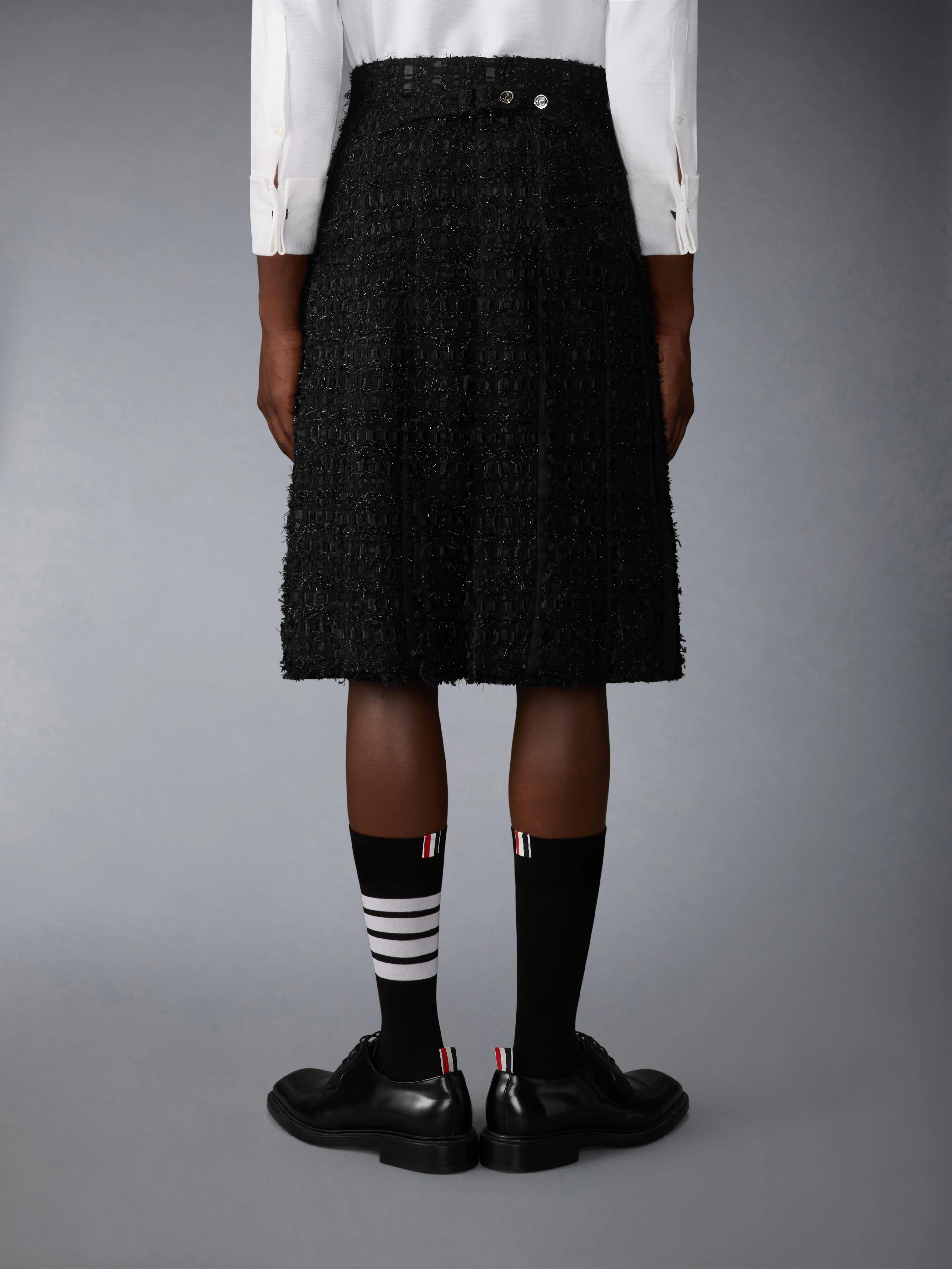 SATIN RIBBON TWEED FRAYED PLEATED SKIRT - Image 3