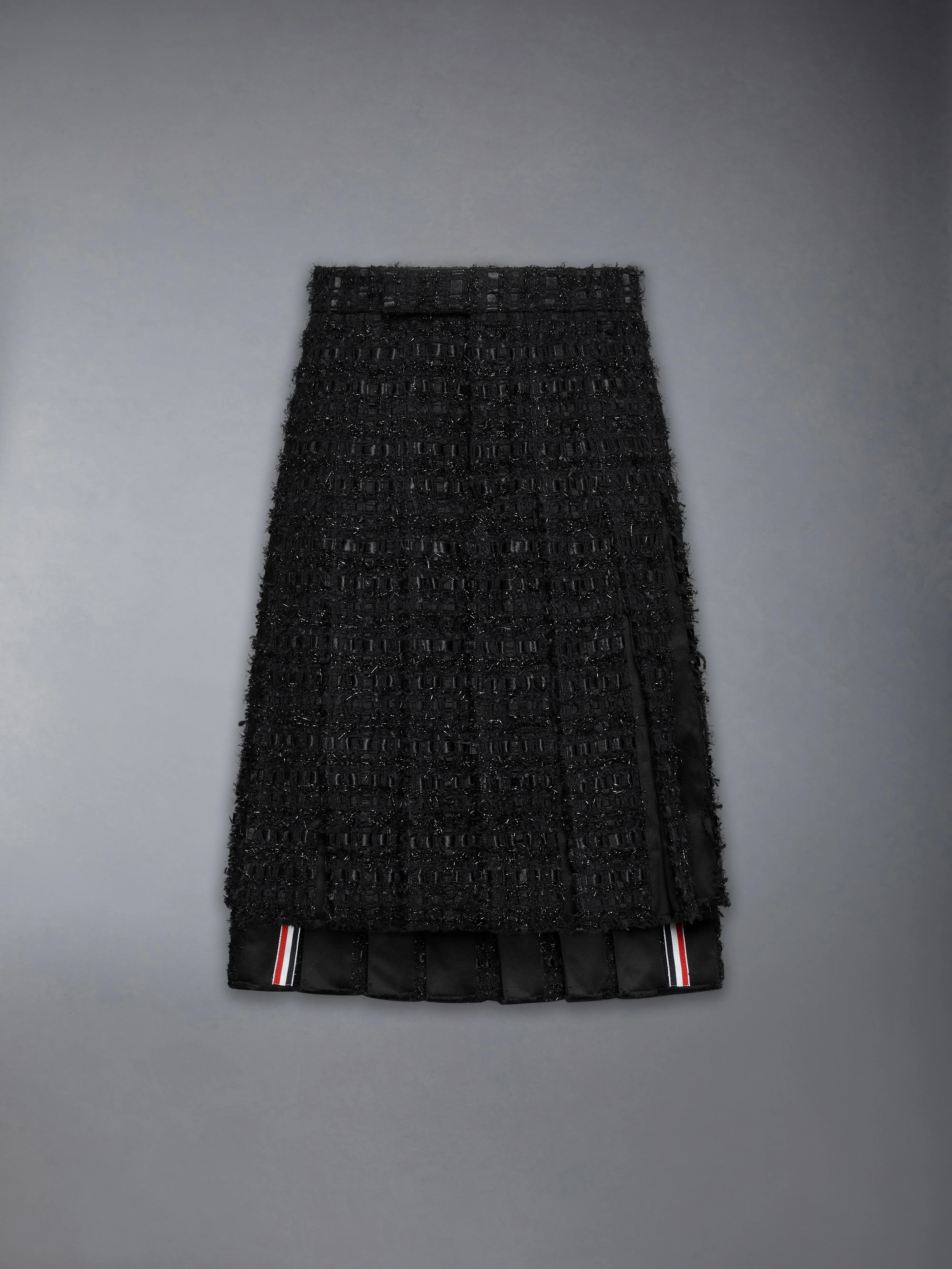 SATIN RIBBON TWEED FRAYED PLEATED SKIRT - Image 7