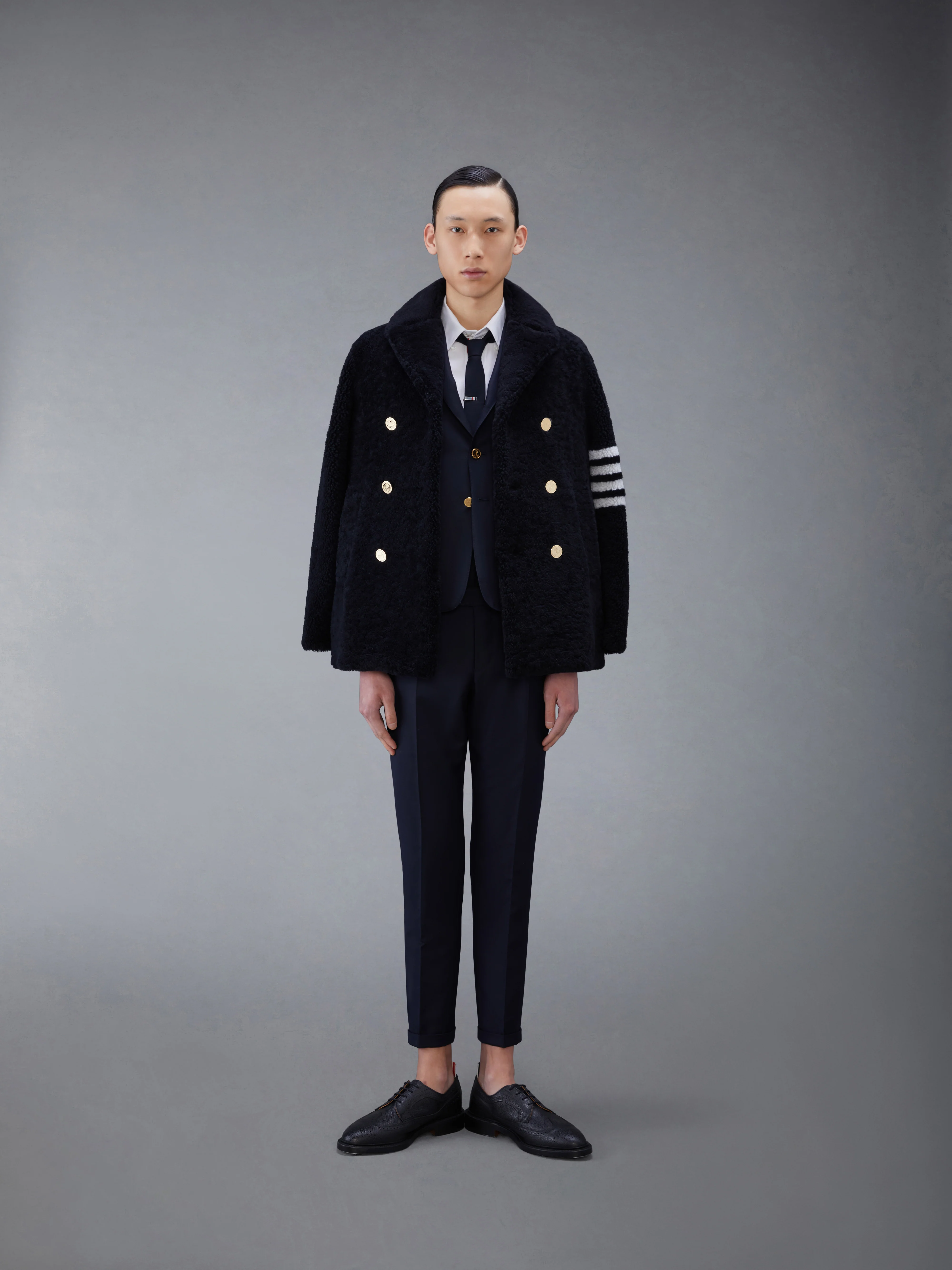 SHEARLING 4-BAR UNCONSTRUCTED PEACOAT - Image 3