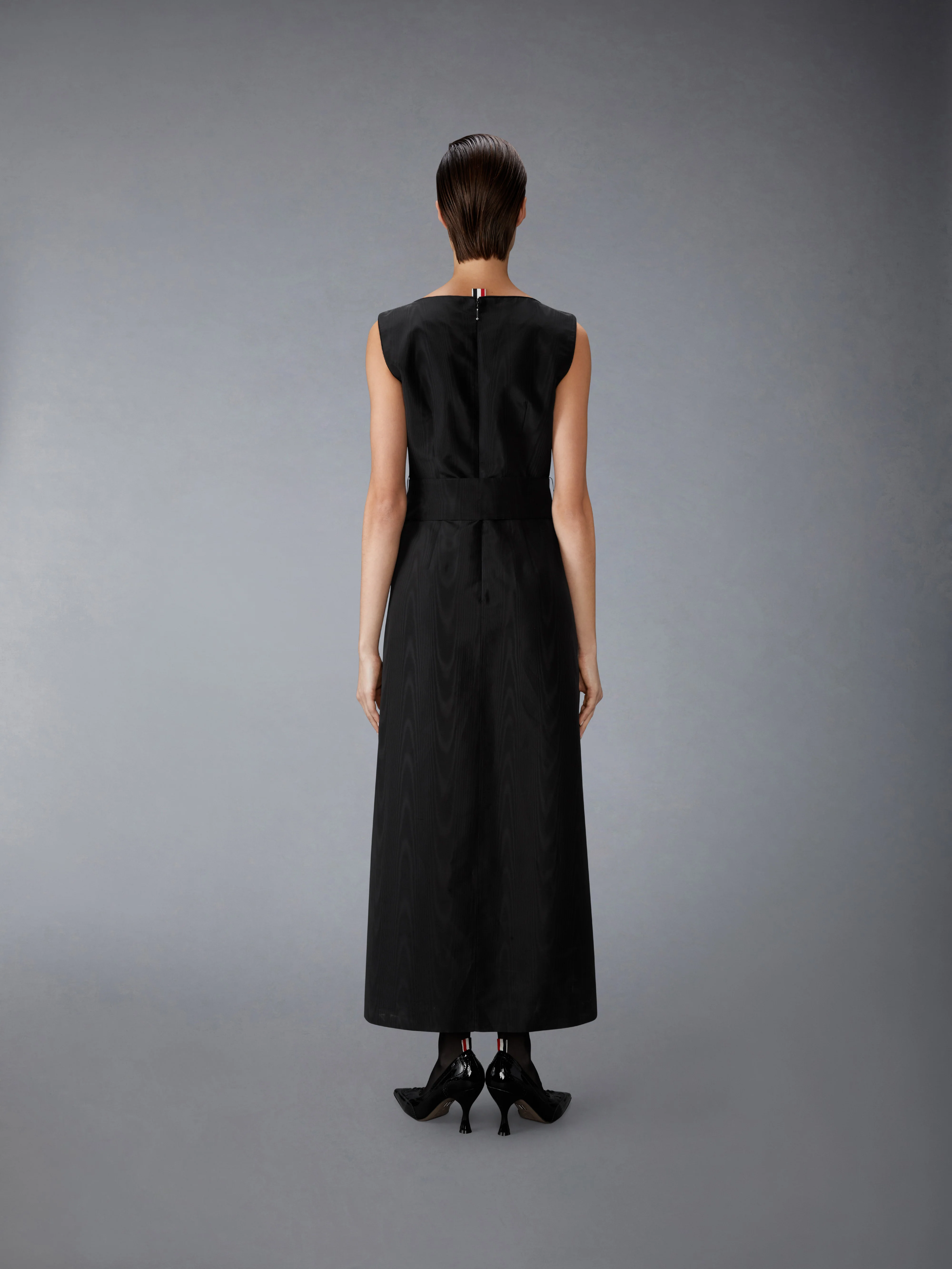 SILK MOIRE BOAT NECK COLUMN DRESS - Image 5