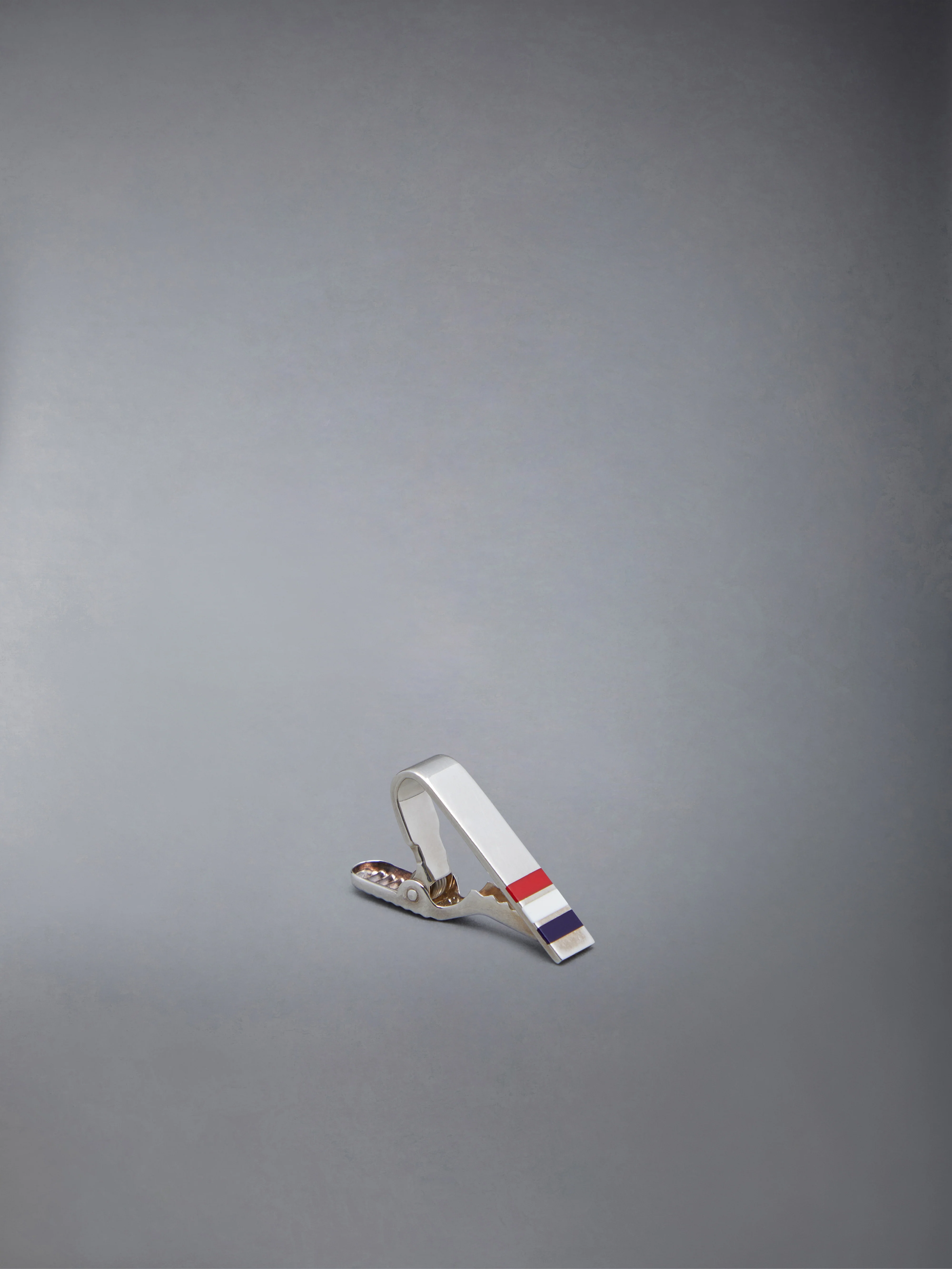 SILVER ENAMEL STRIPE SHORT TIE BAR - Image 2