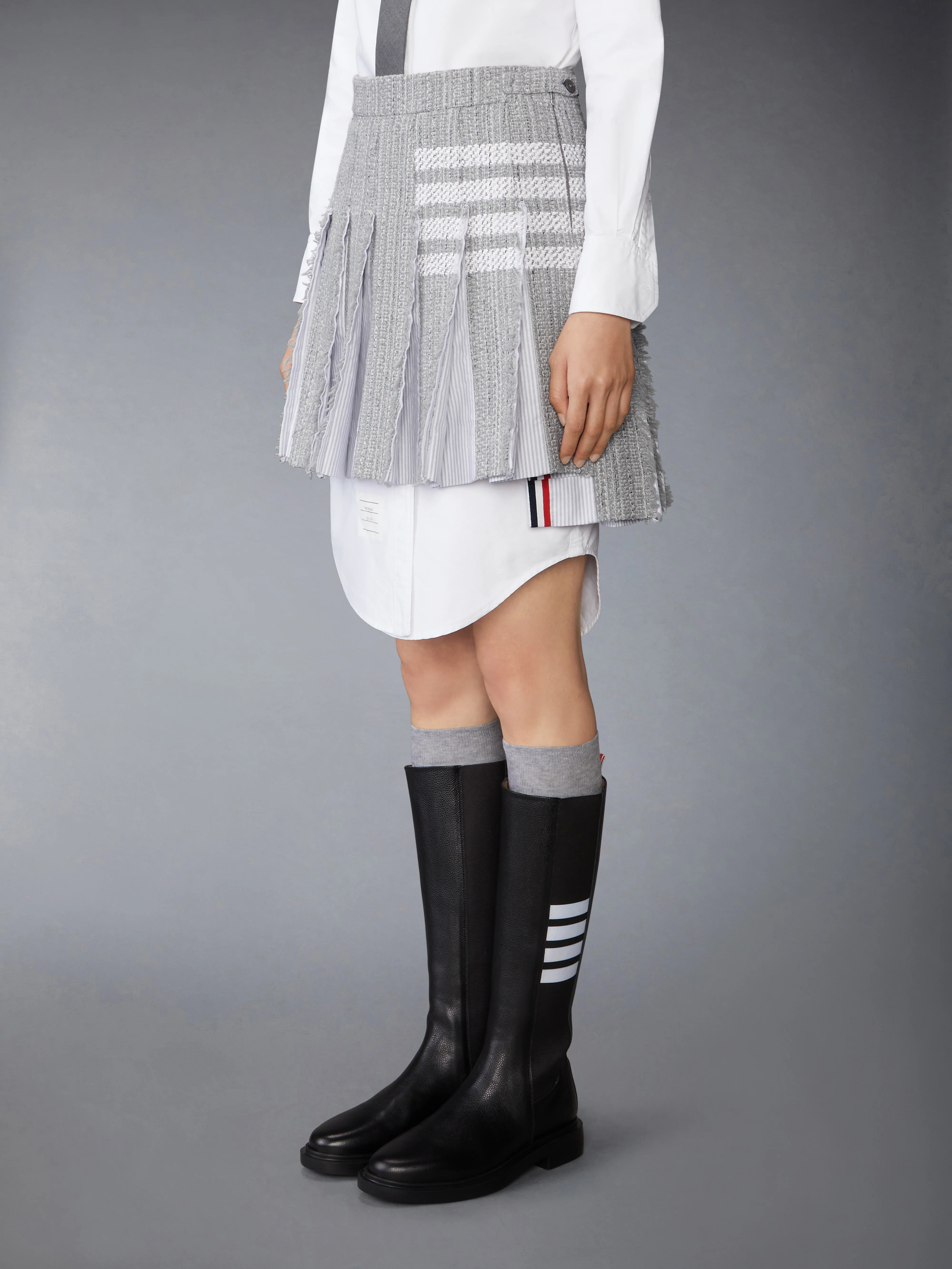 SOLID TWEED 4-BAR PLEATED MINI SKIRT - Image 2
