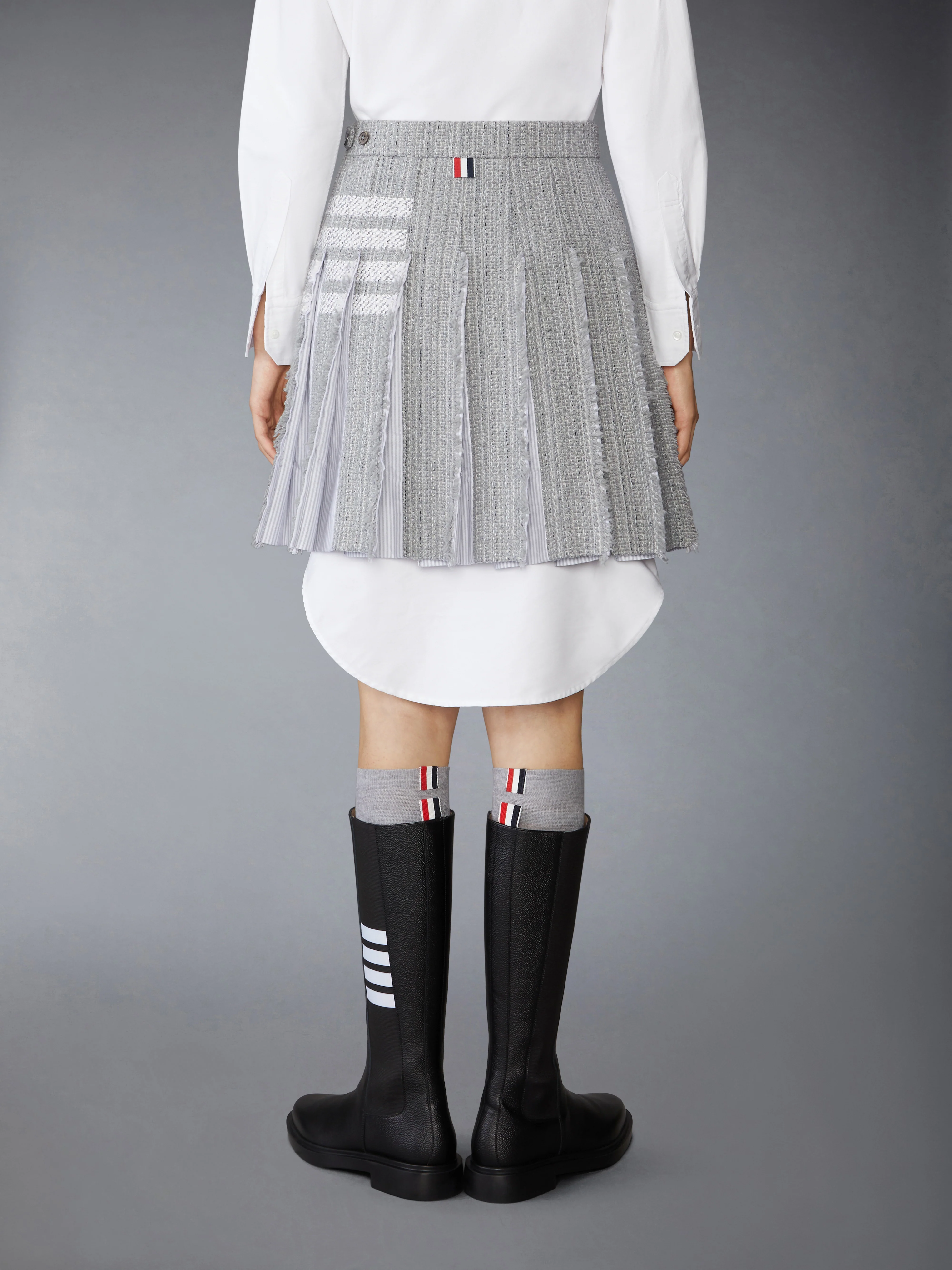 SOLID TWEED 4-BAR PLEATED MINI SKIRT - Image 3