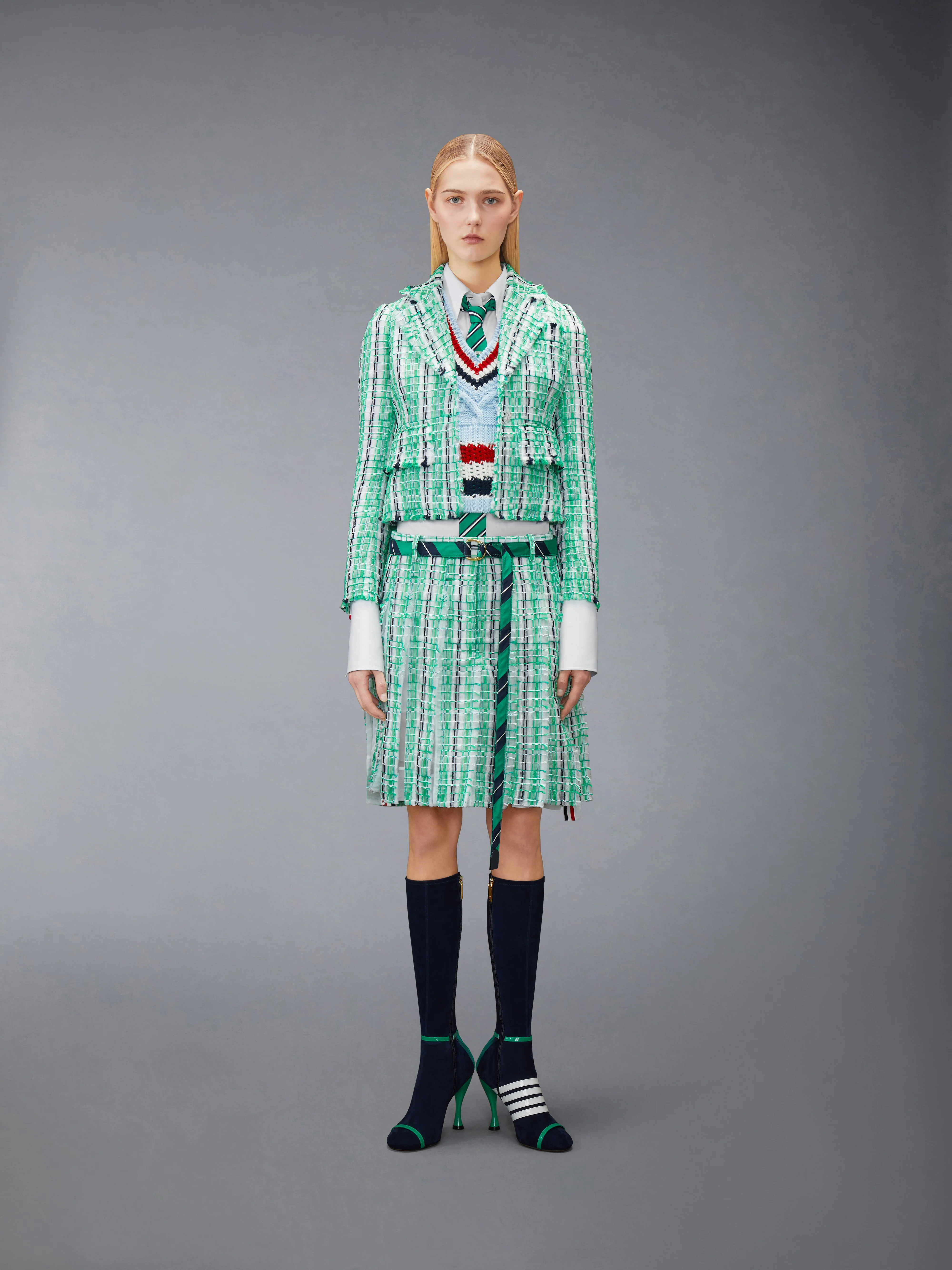 STRIPED SHEER TWEED CROPPED JACKET - Image 3