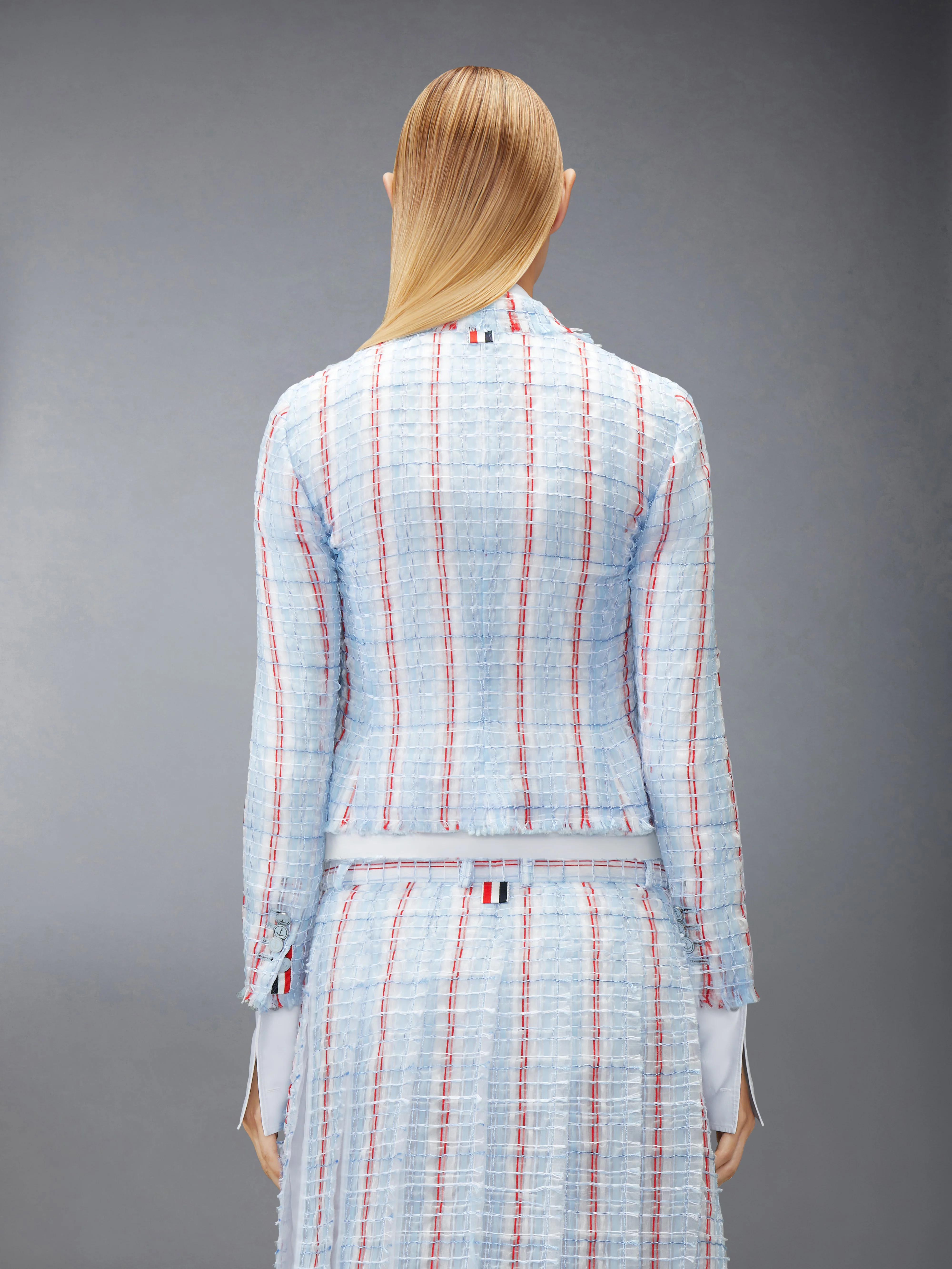STRIPED SHEER TWEED CROPPED JACKET WITH FRAY EDGE - Image 2