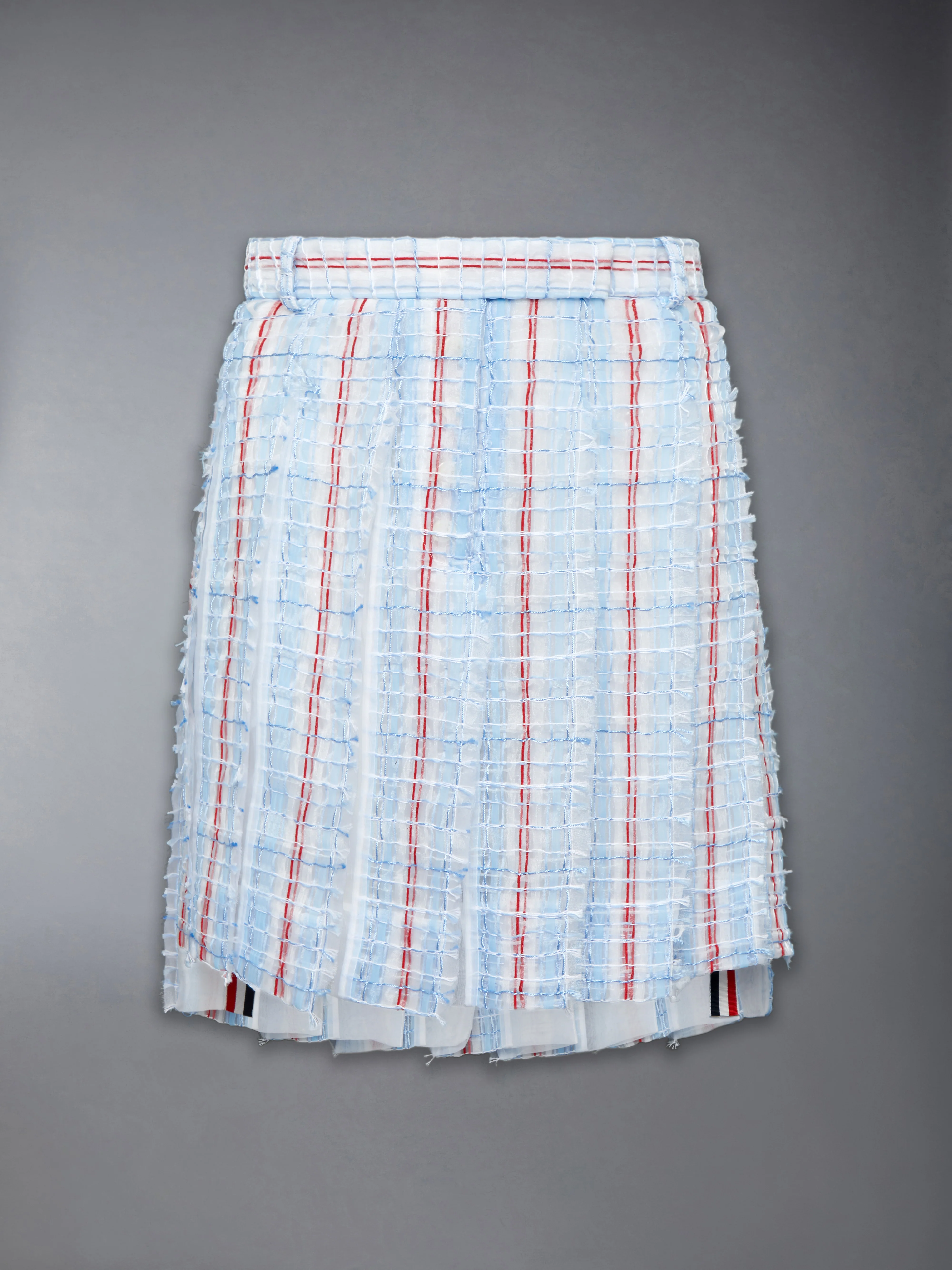 STRIPED SHEER TWEED LOW RISE PLEATED SKIRT - Image 6
