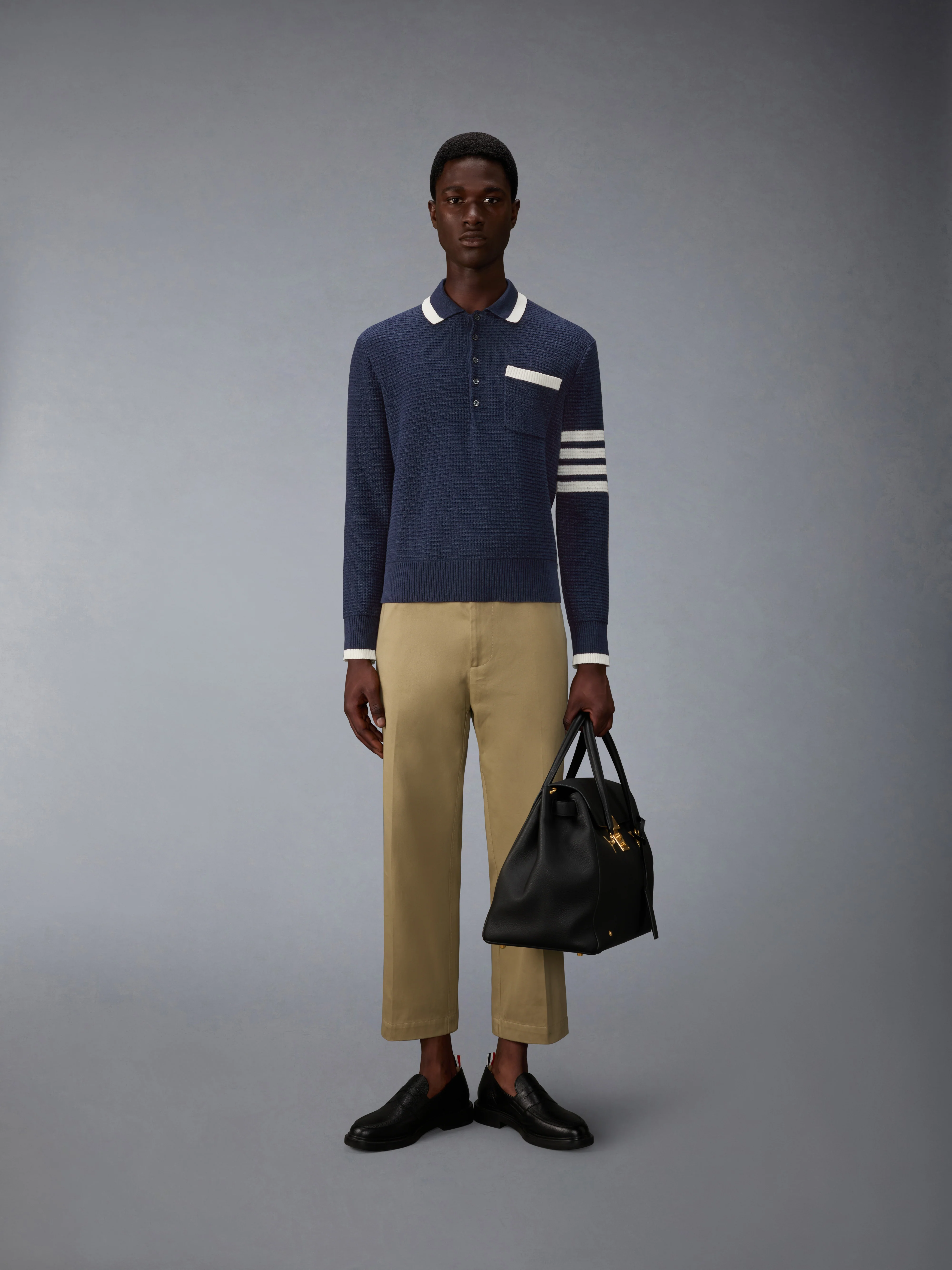 TEXTURED STITCH 4-BAR RELAXED LONG SLEEVE POLO - Image 3