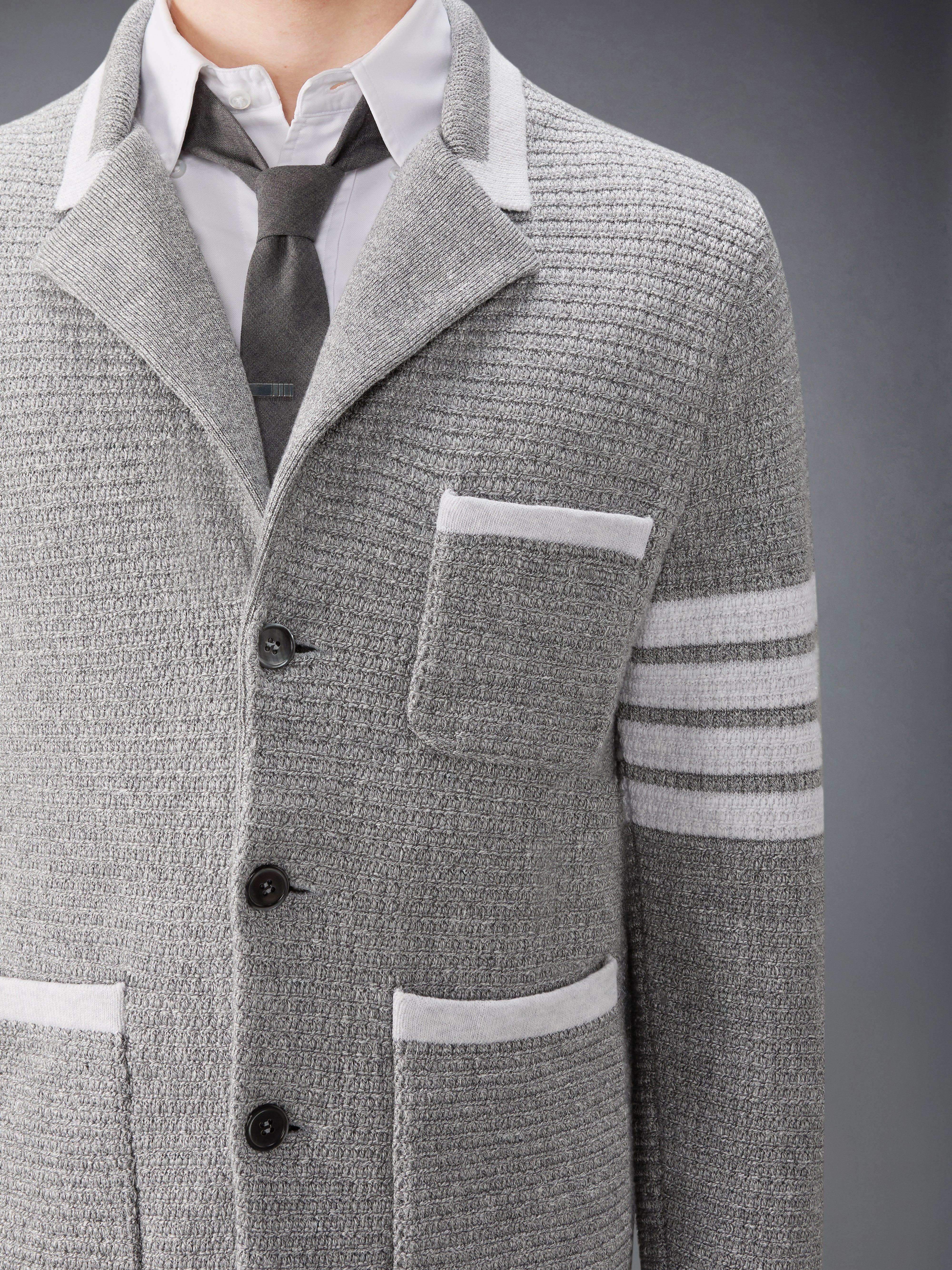 TEXTURED STITCH LINEN 4-BAR CARDIGAN JACKET - Image 5