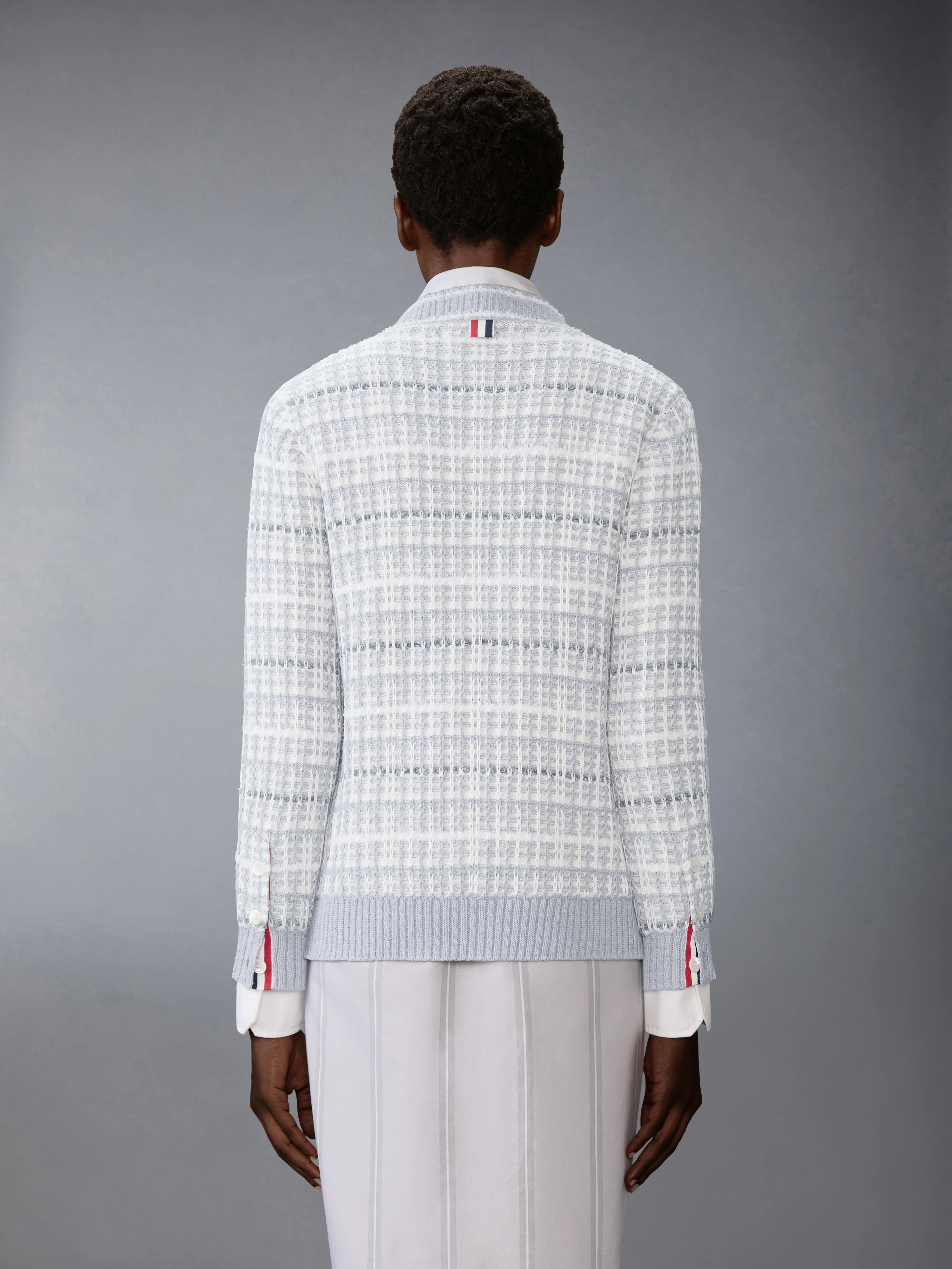 TUCK STITCH TWEED ELONGATED V-NECK CARDIGAN - Image 2
