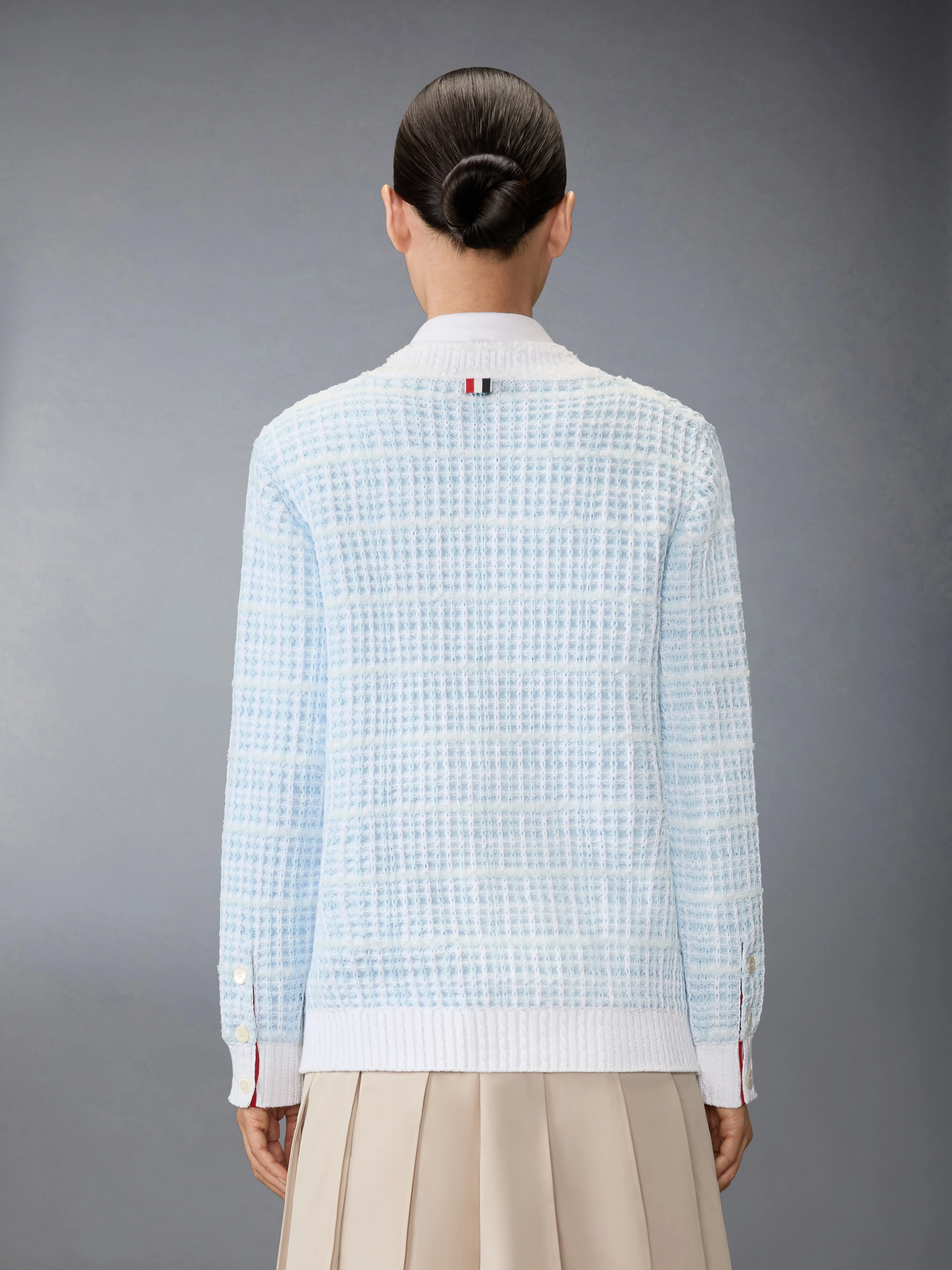 TUCK STITCH TWEED ELONGATED V-NECK CARDIGAN - Image 2