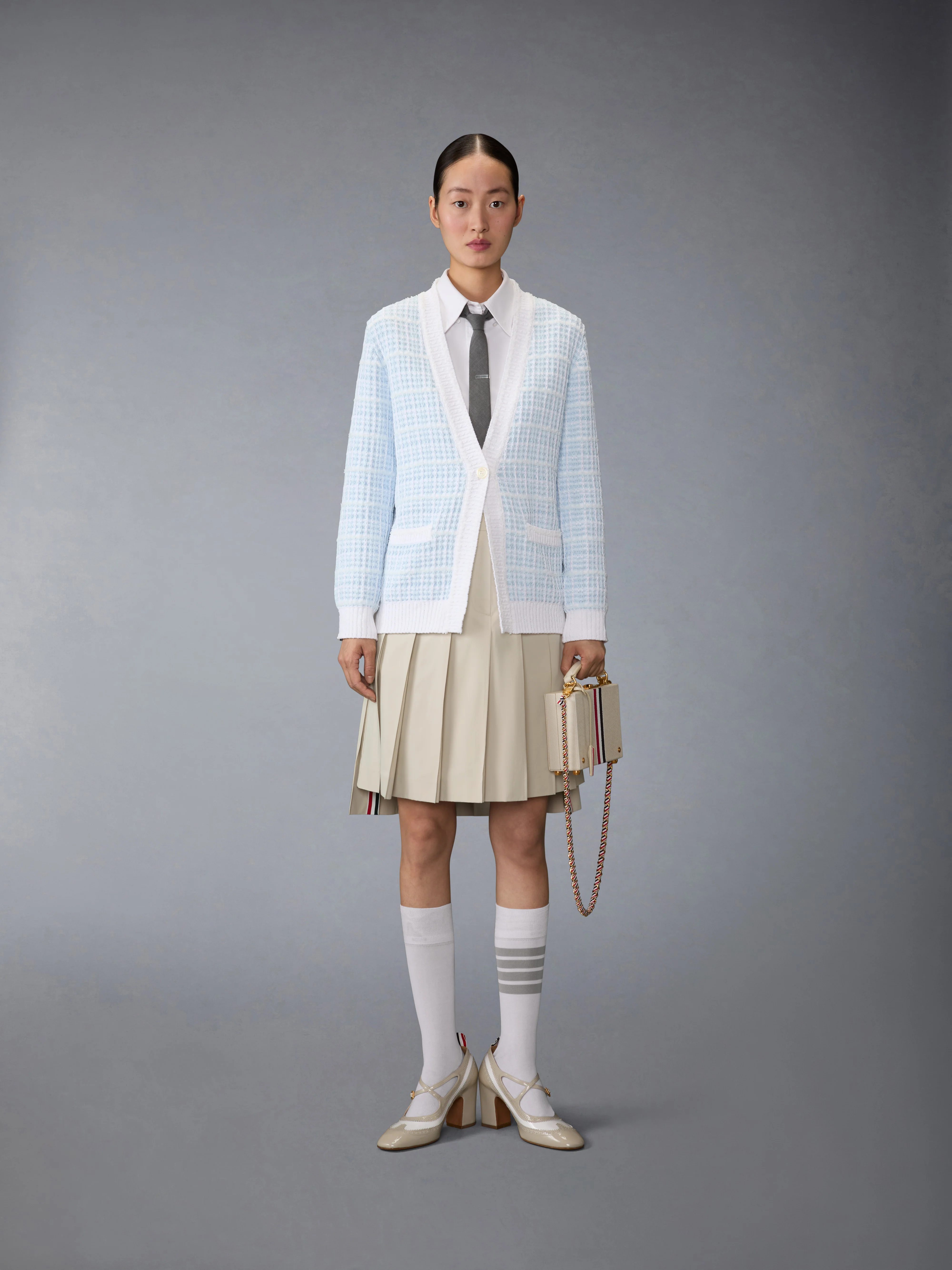 TUCK STITCH TWEED ELONGATED V-NECK CARDIGAN - Image 3