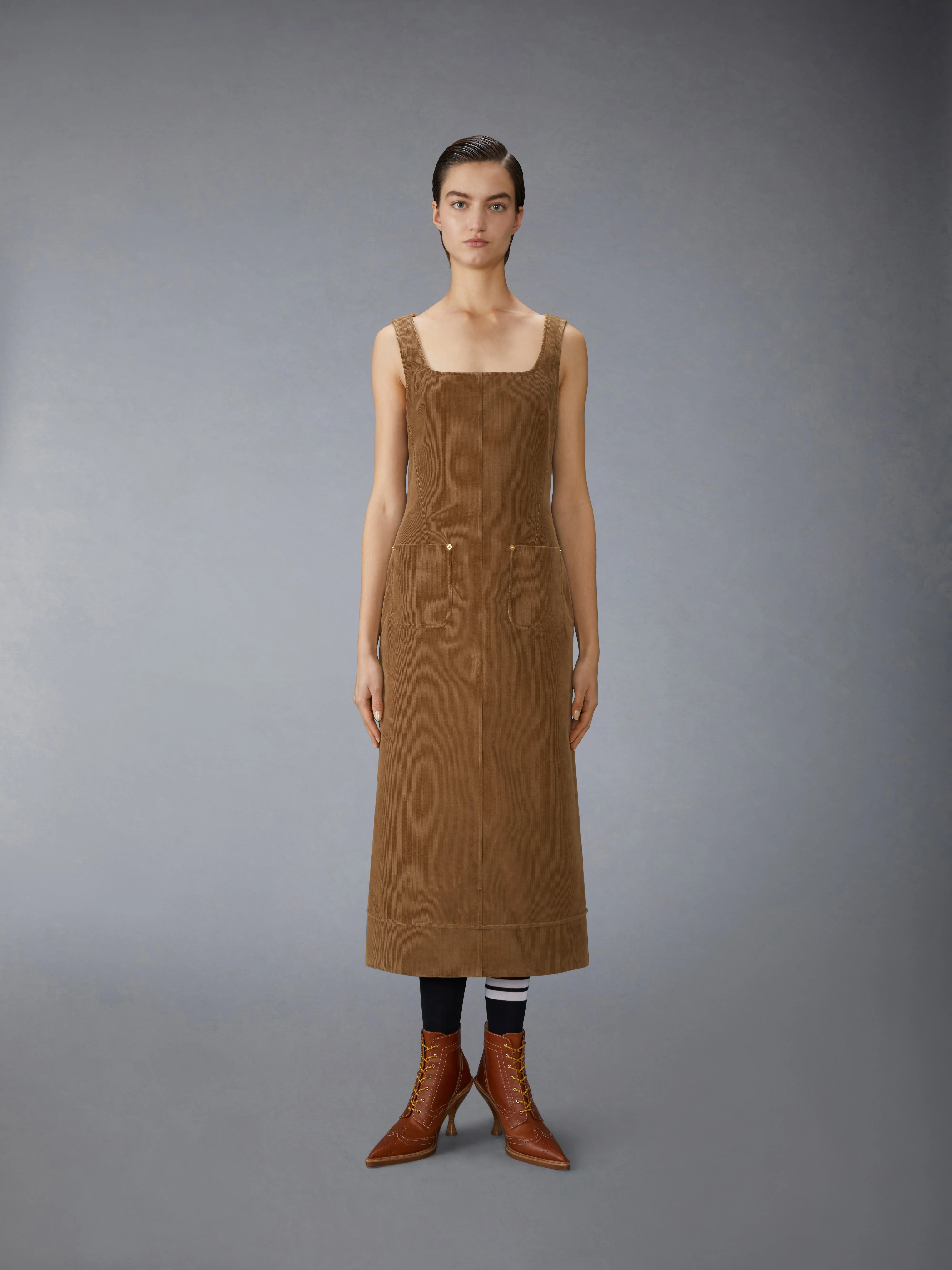 WALE CORDUROY SQUARE NECK COLUMN DRESS - Image 2