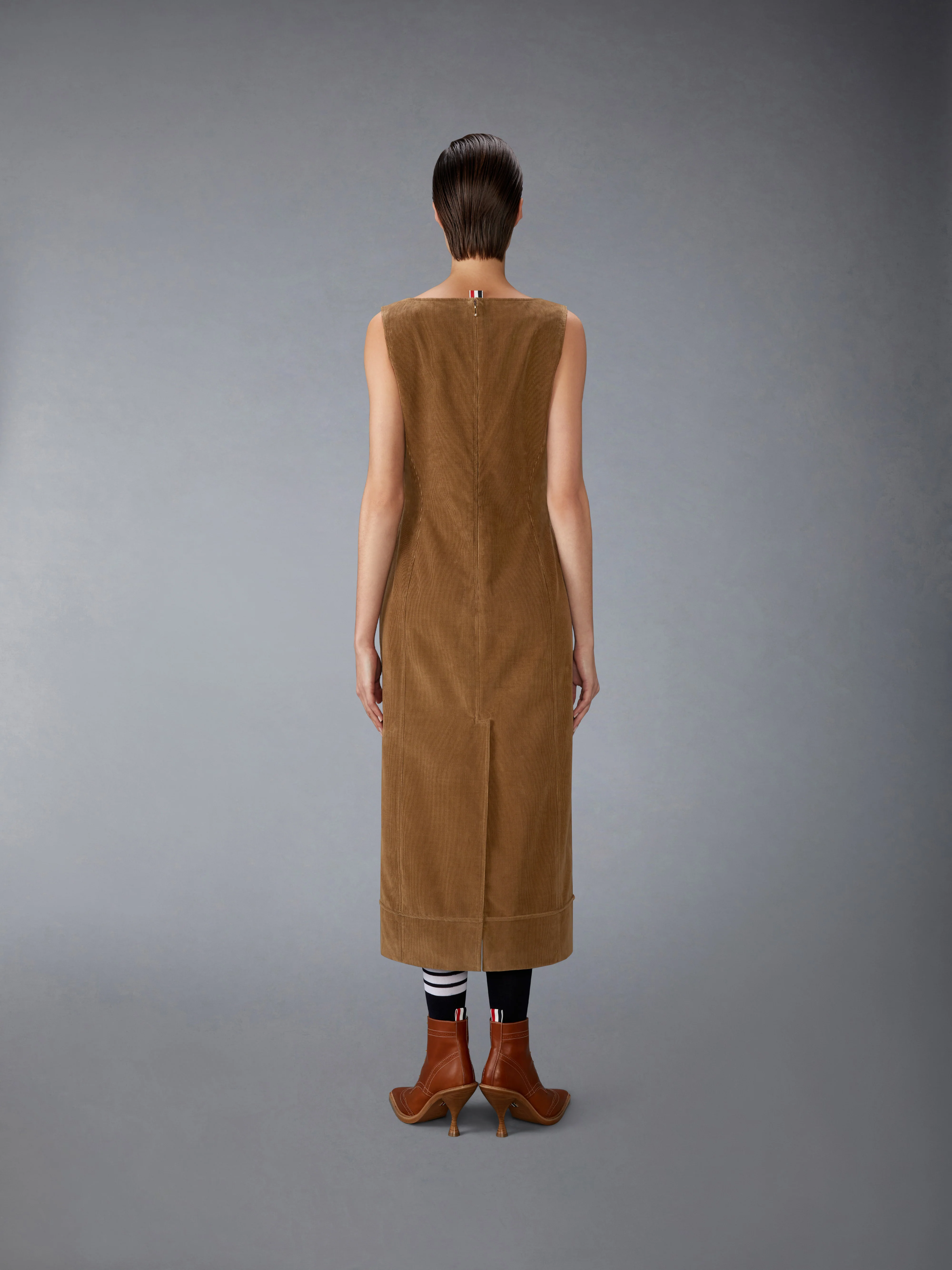 WALE CORDUROY SQUARE NECK COLUMN DRESS - Image 6