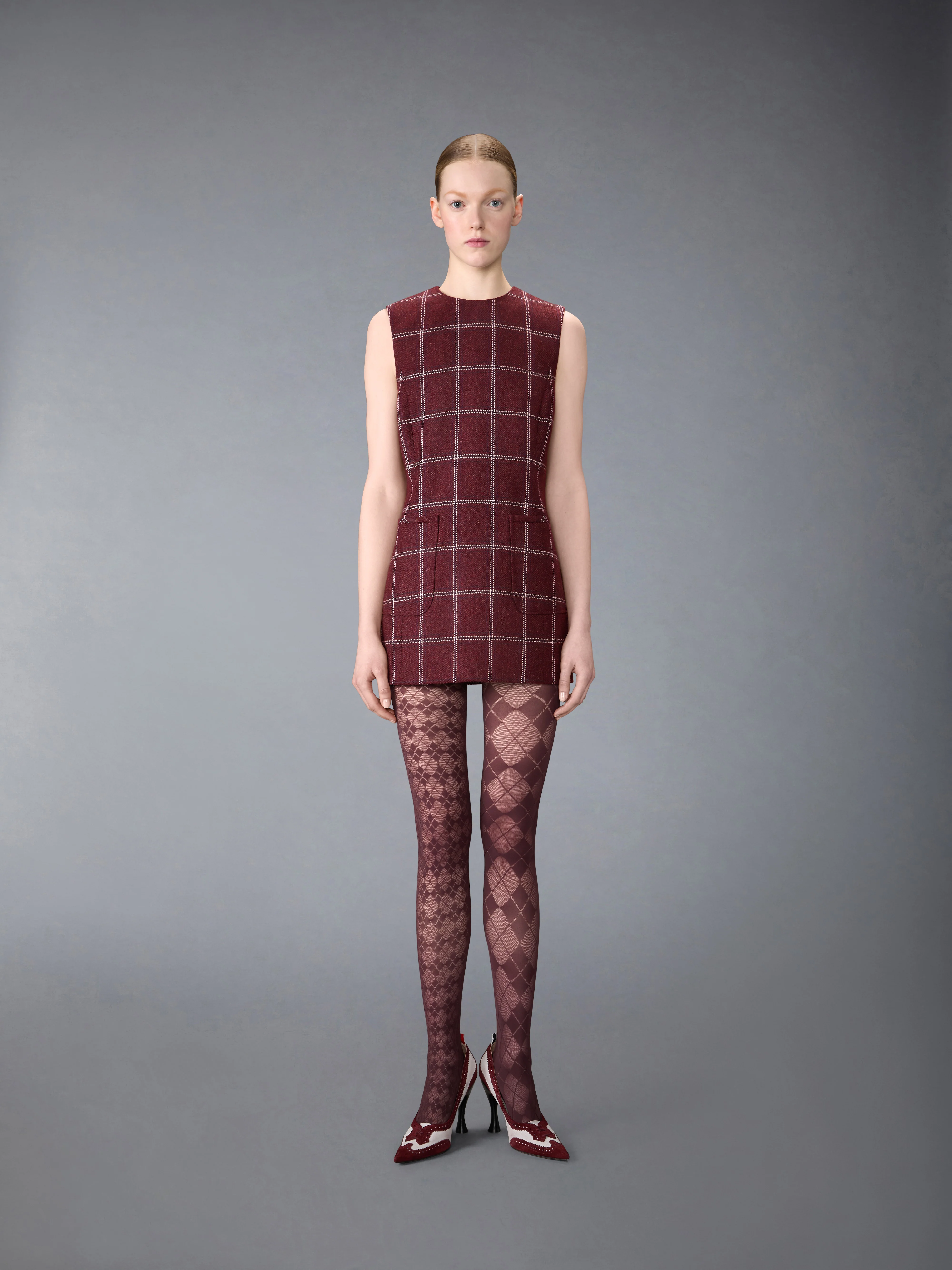 WINDOWPANE HUNTING TWEED MINI PENCIL DRESS - Image 3