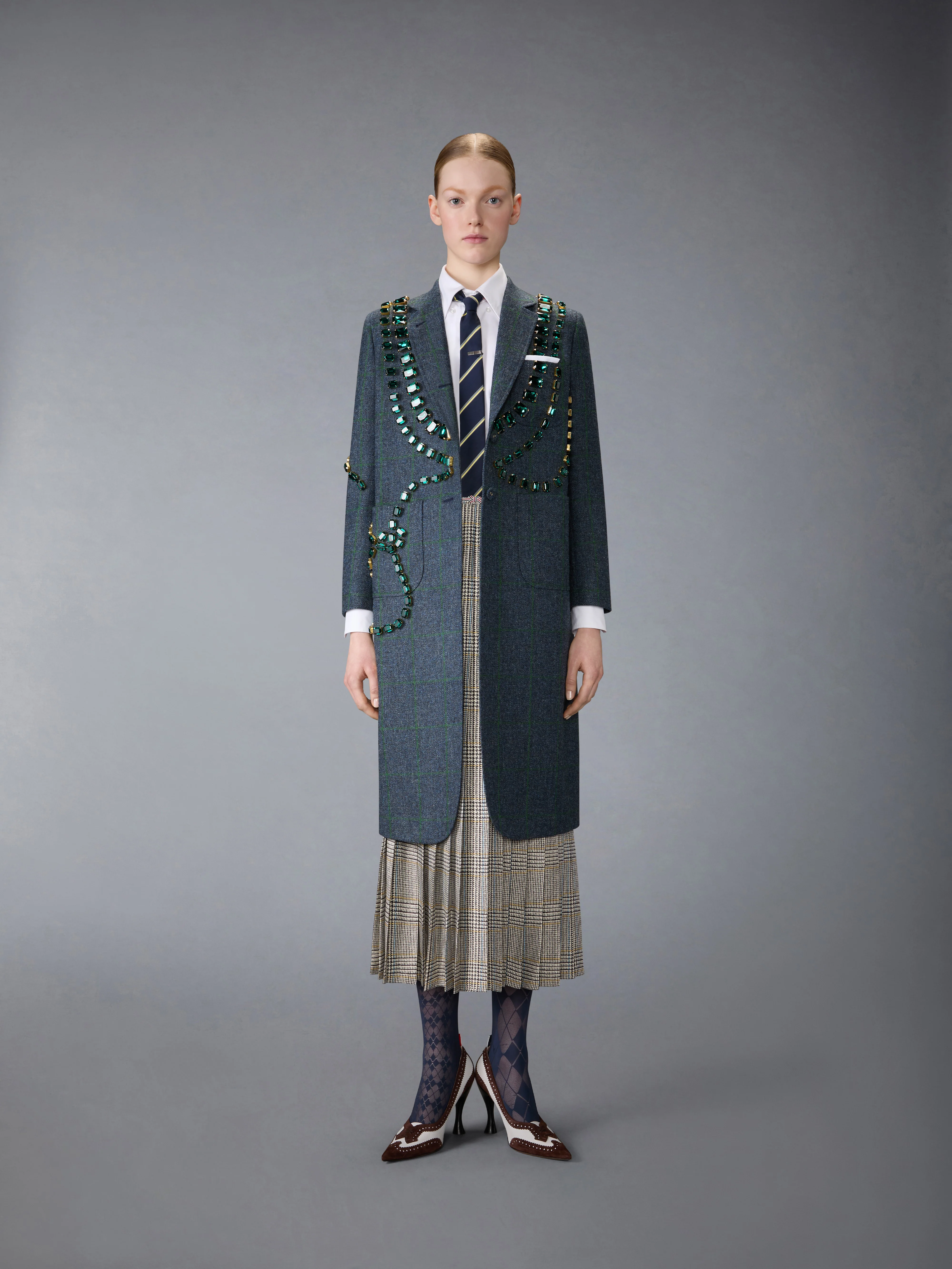 WINDOWPANE HUNTING TWEED TROMPE L'OEIL JACKET WITH SWAROVSKI CRYSTAL - Image 4