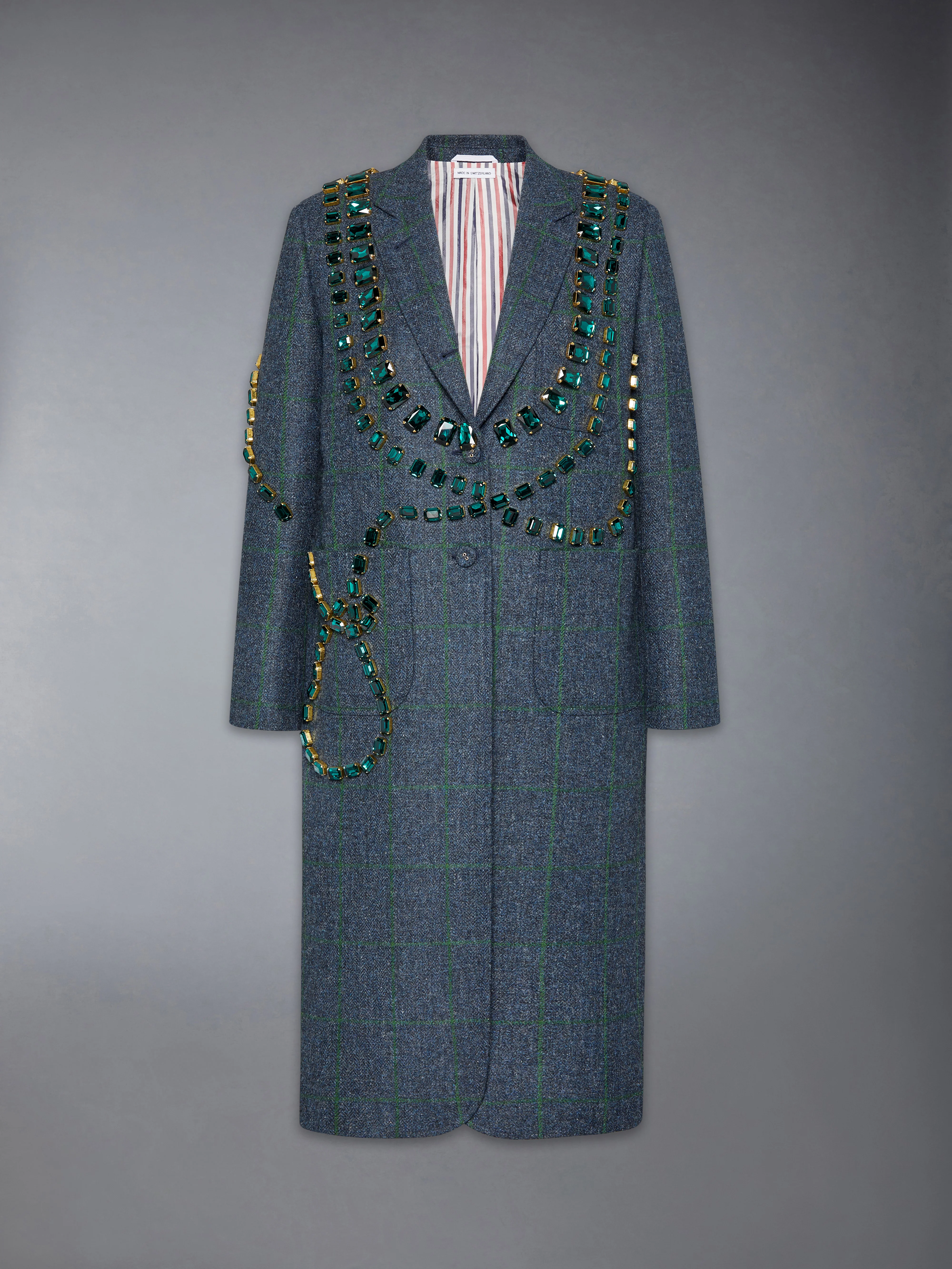 WINDOWPANE HUNTING TWEED TROMPE L'OEIL JACKET WITH SWAROVSKI CRYSTAL - Image 9