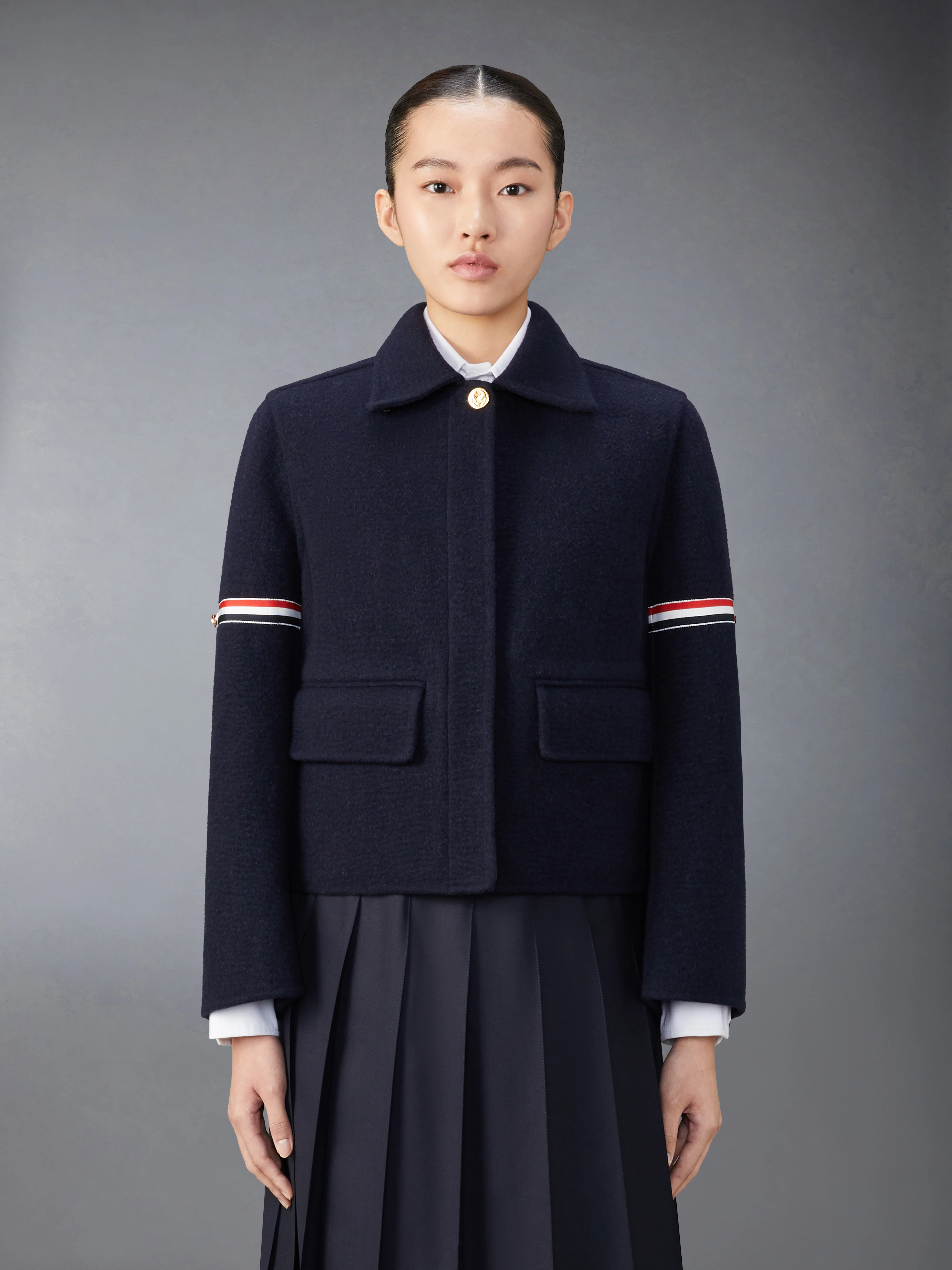 WOOL CASHMERE ARMBAND BELL SLEEVE JACKET WITH SHEARLING COLLAR - Image 2