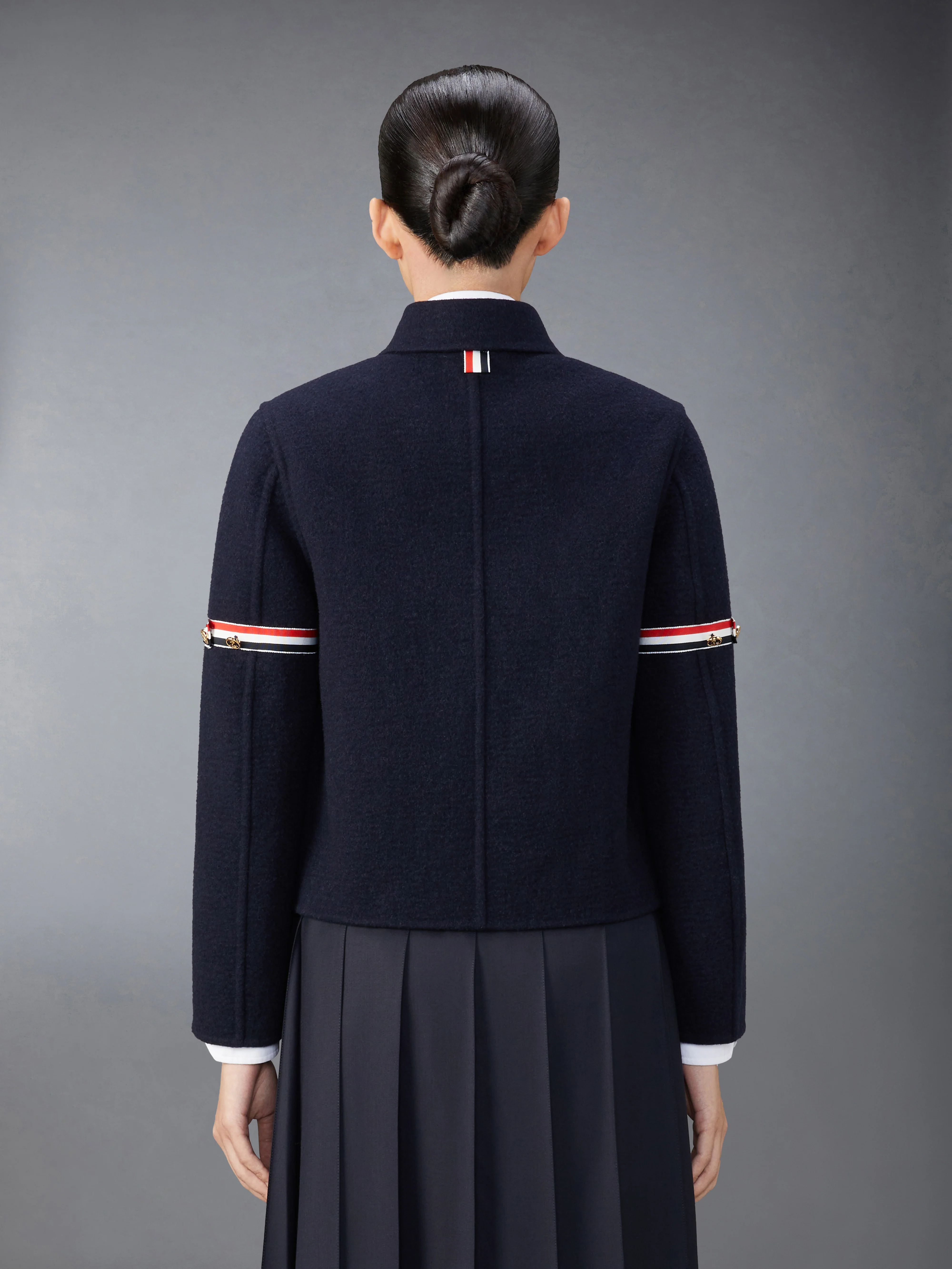 WOOL CASHMERE ARMBAND BELL SLEEVE JACKET WITH SHEARLING COLLAR - Image 4