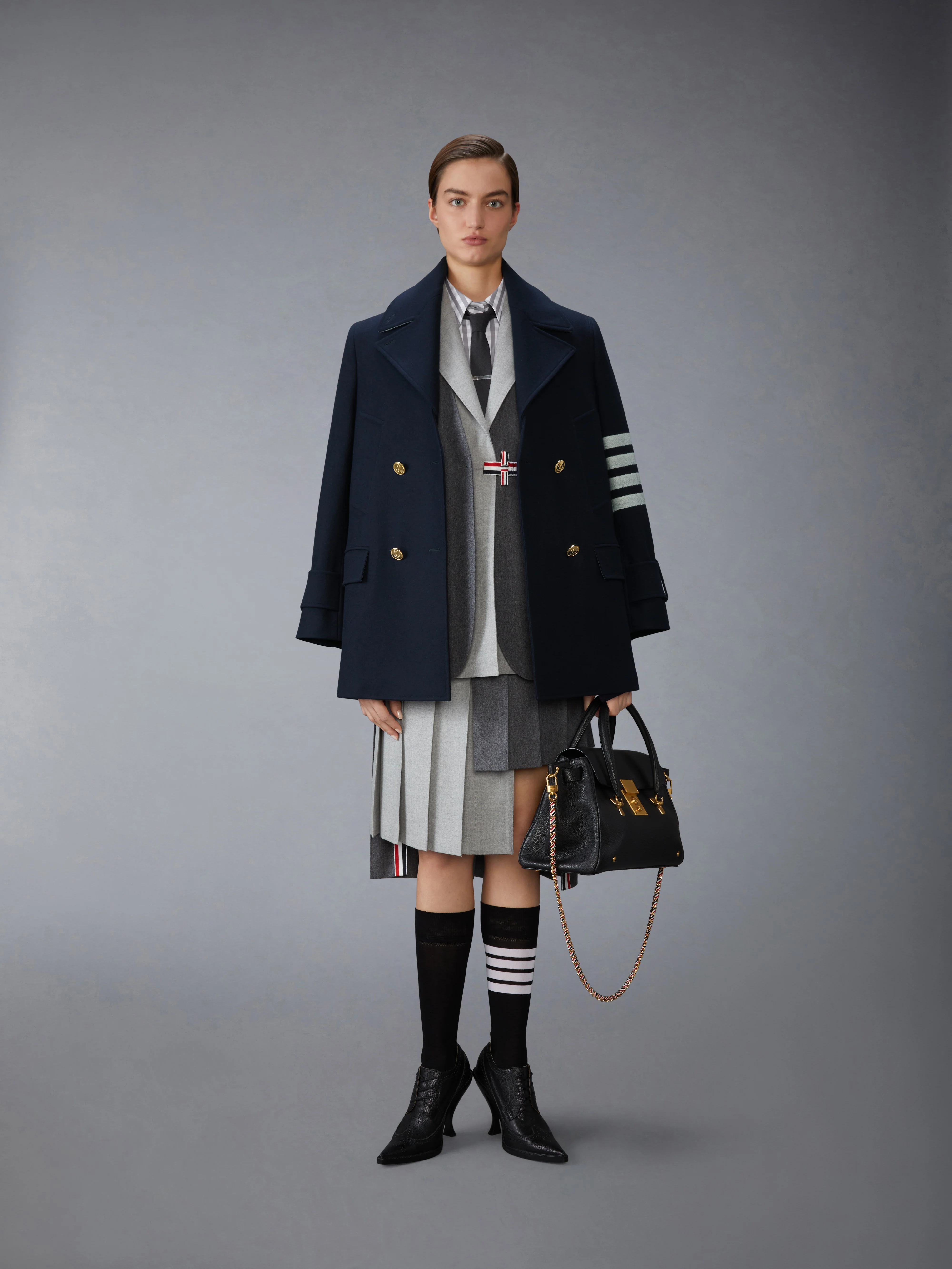 WOOL FLANNEL 4-BAR PLEATED SKIRT - Image 4