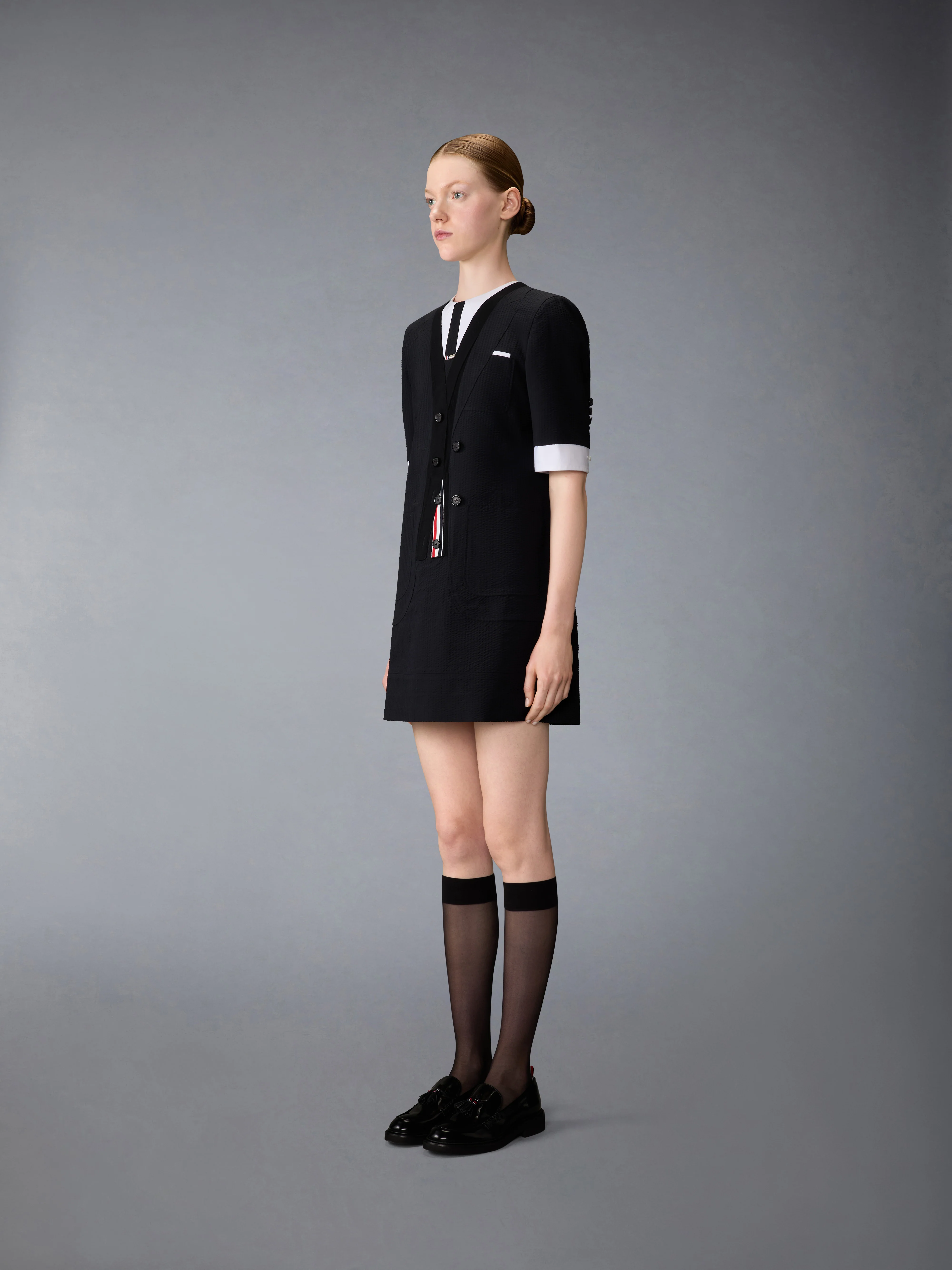WOOL SEERSUCKER TROMPE L’ŒIL SACK MINI DRESS - Image 3