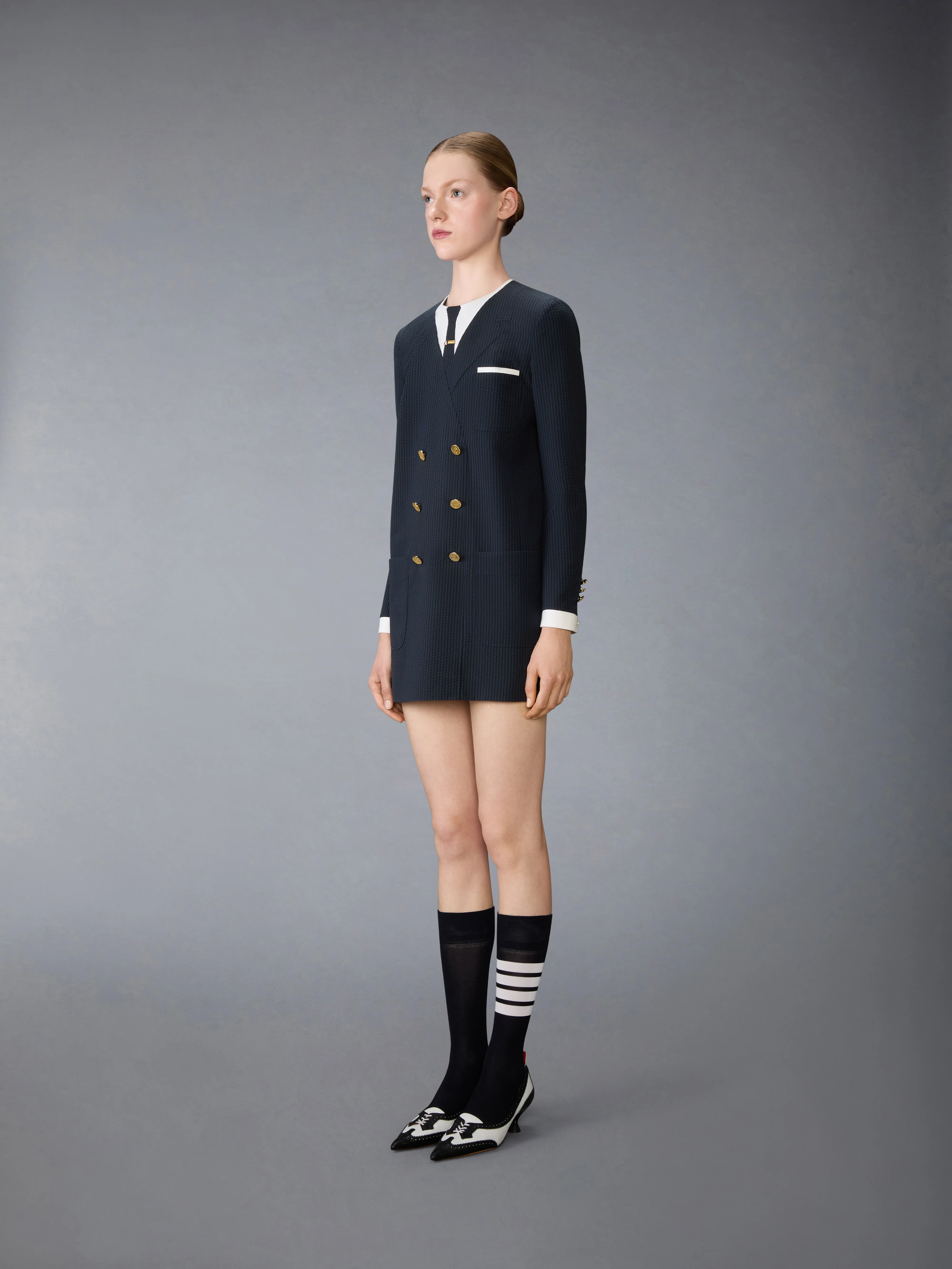 WOOL SEERSUCKER TROMPE L’ŒIL SHIFT MINI DRESS - Image 2