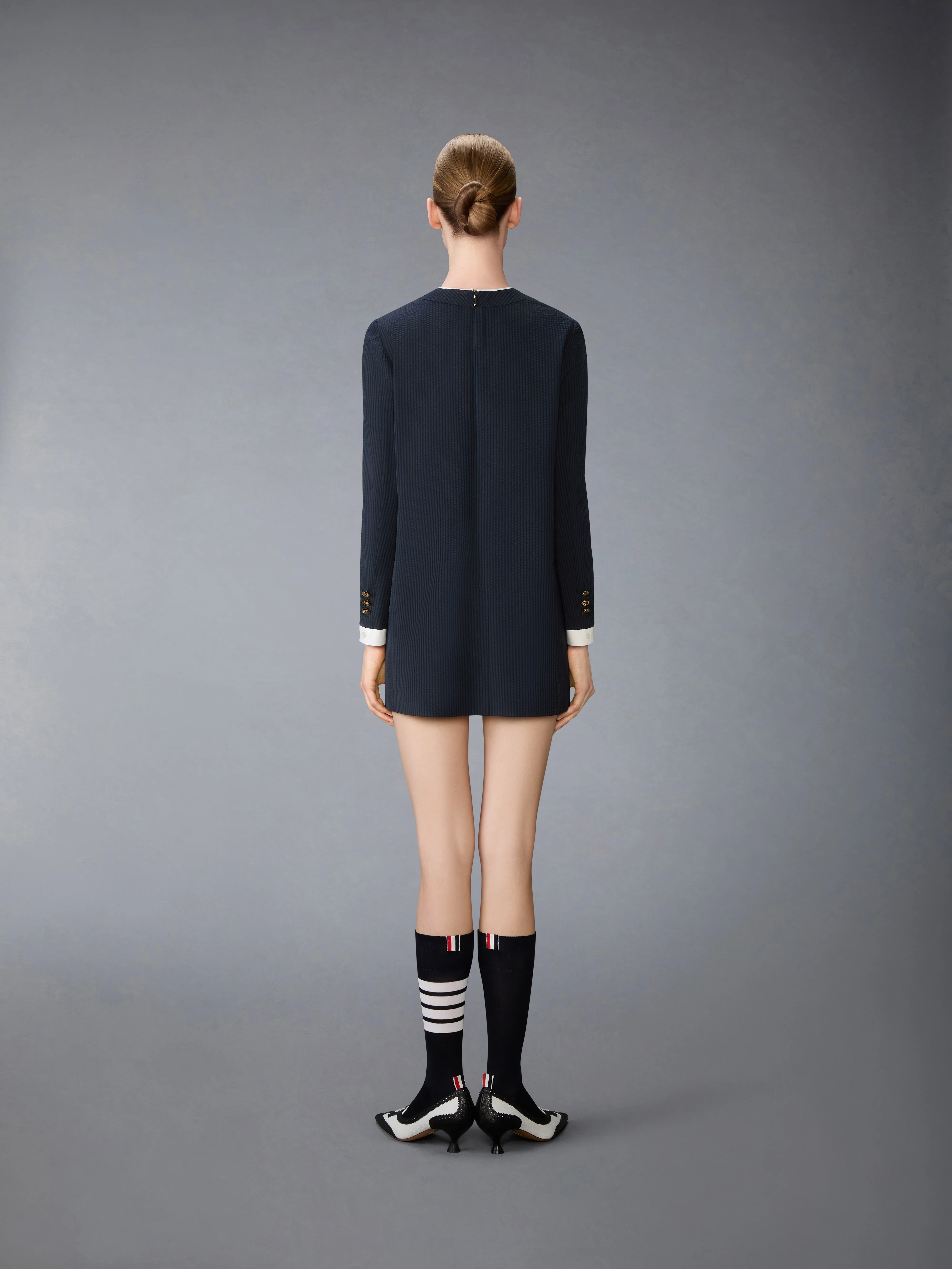 WOOL SEERSUCKER TROMPE L’ŒIL SHIFT MINI DRESS - Image 3