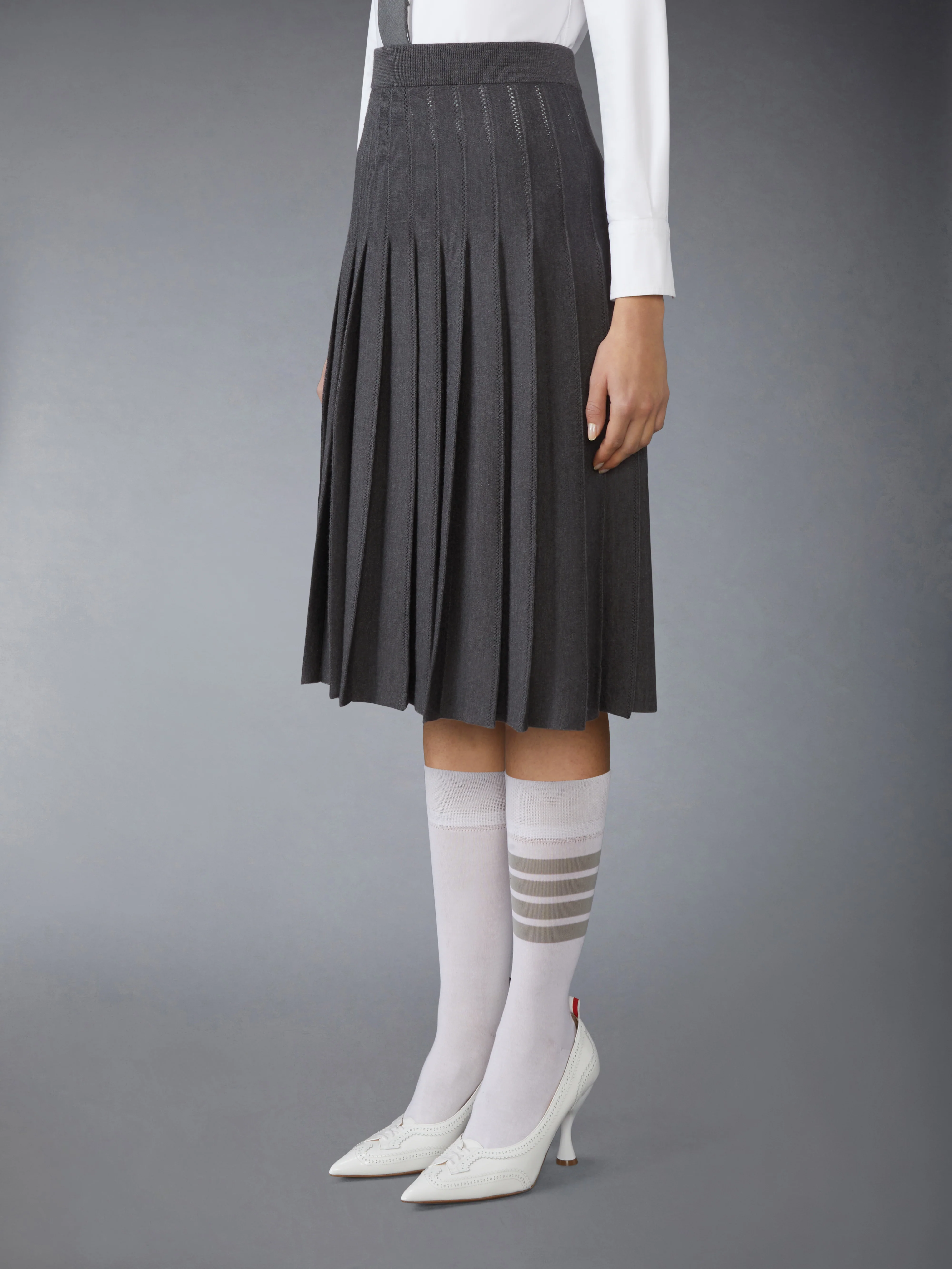 WOOL SILK POINTELLE PLEATED SKIRT - Image 2